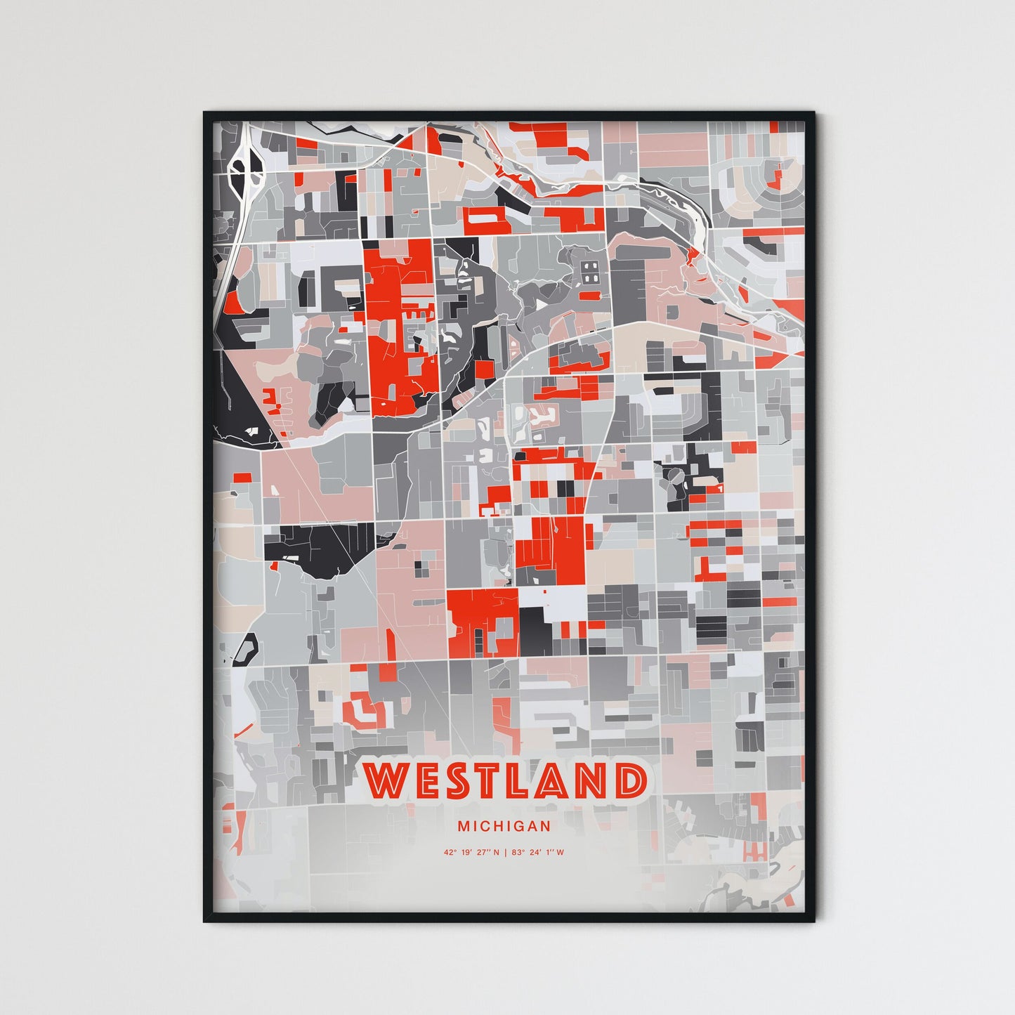 Colorful Westland Michigan Fine Art Map Modern Expressive