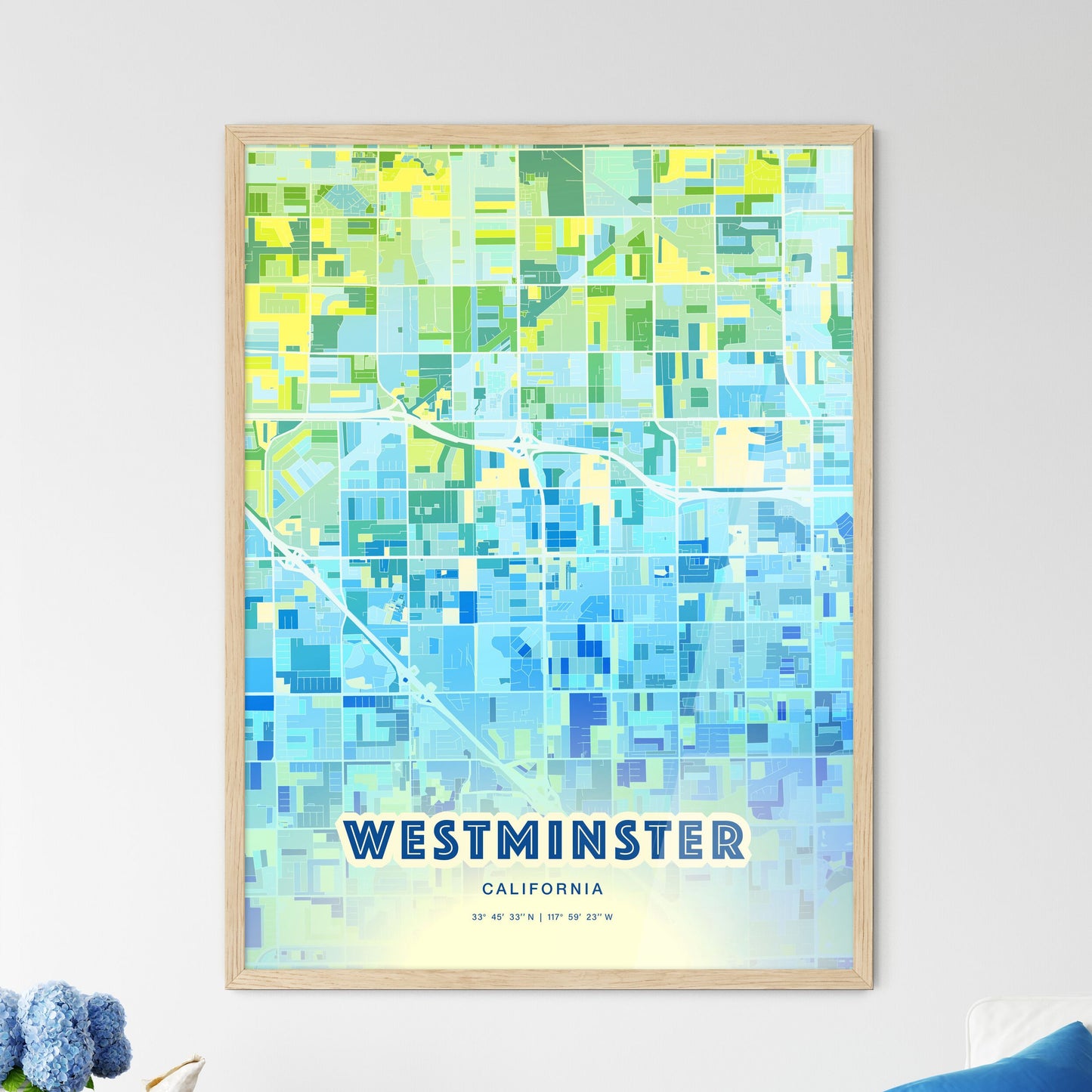 Colorful Westminster California Fine Art Map Cool Blue