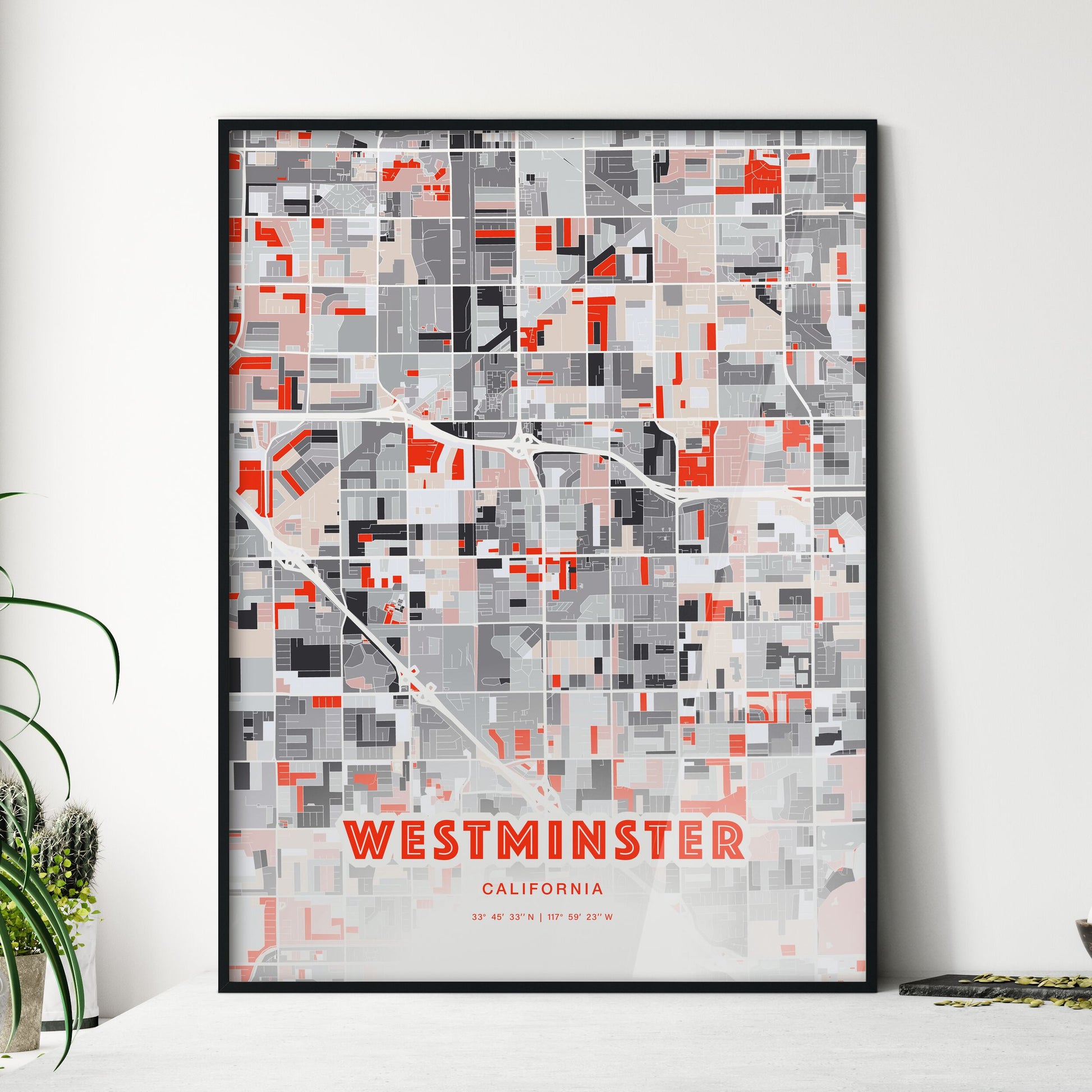 Colorful Westminster California Fine Art Map Modern Expressive