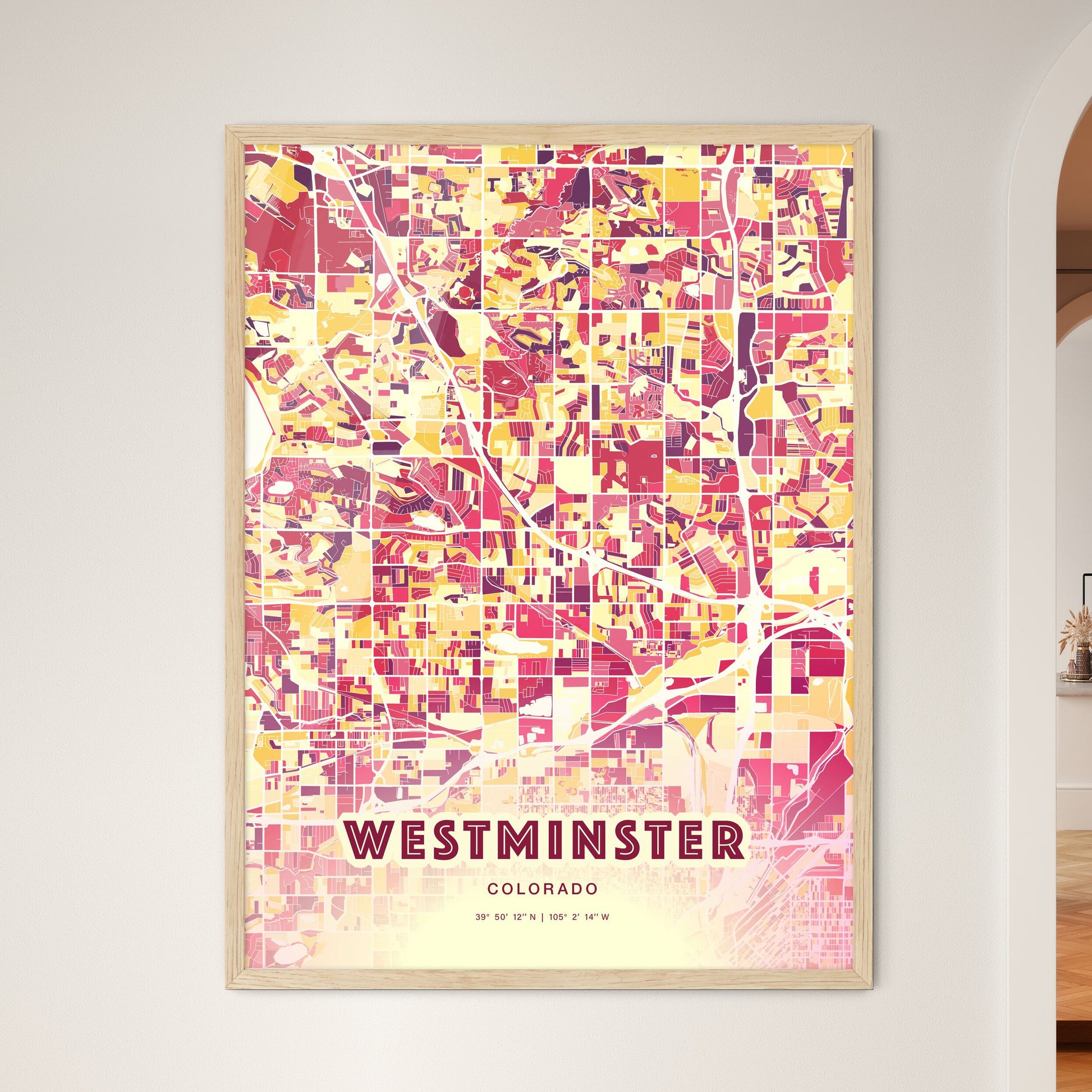 Colorful Westminster Colorado Fine Art Map Hot Red