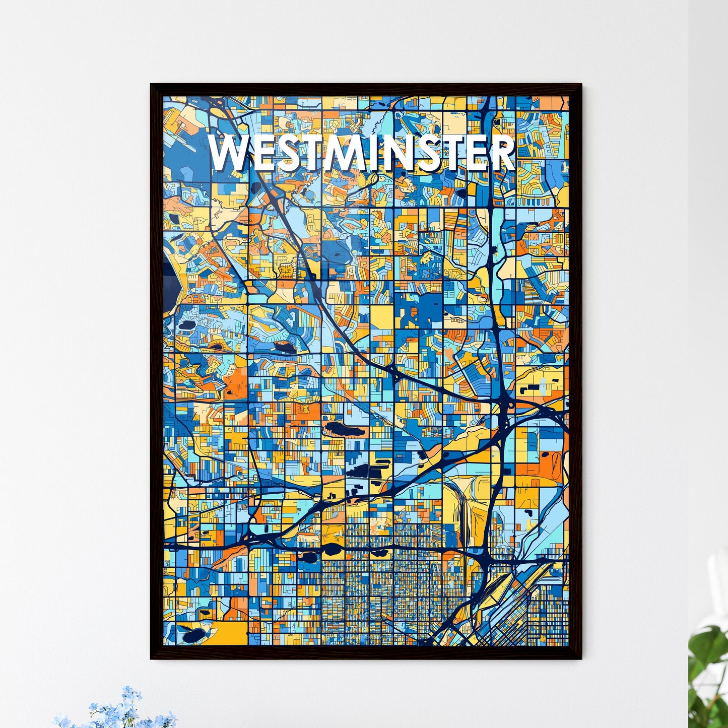 WESTMINSTER COLORADO Vibrant Colorful Art Map Poster Blue Orange