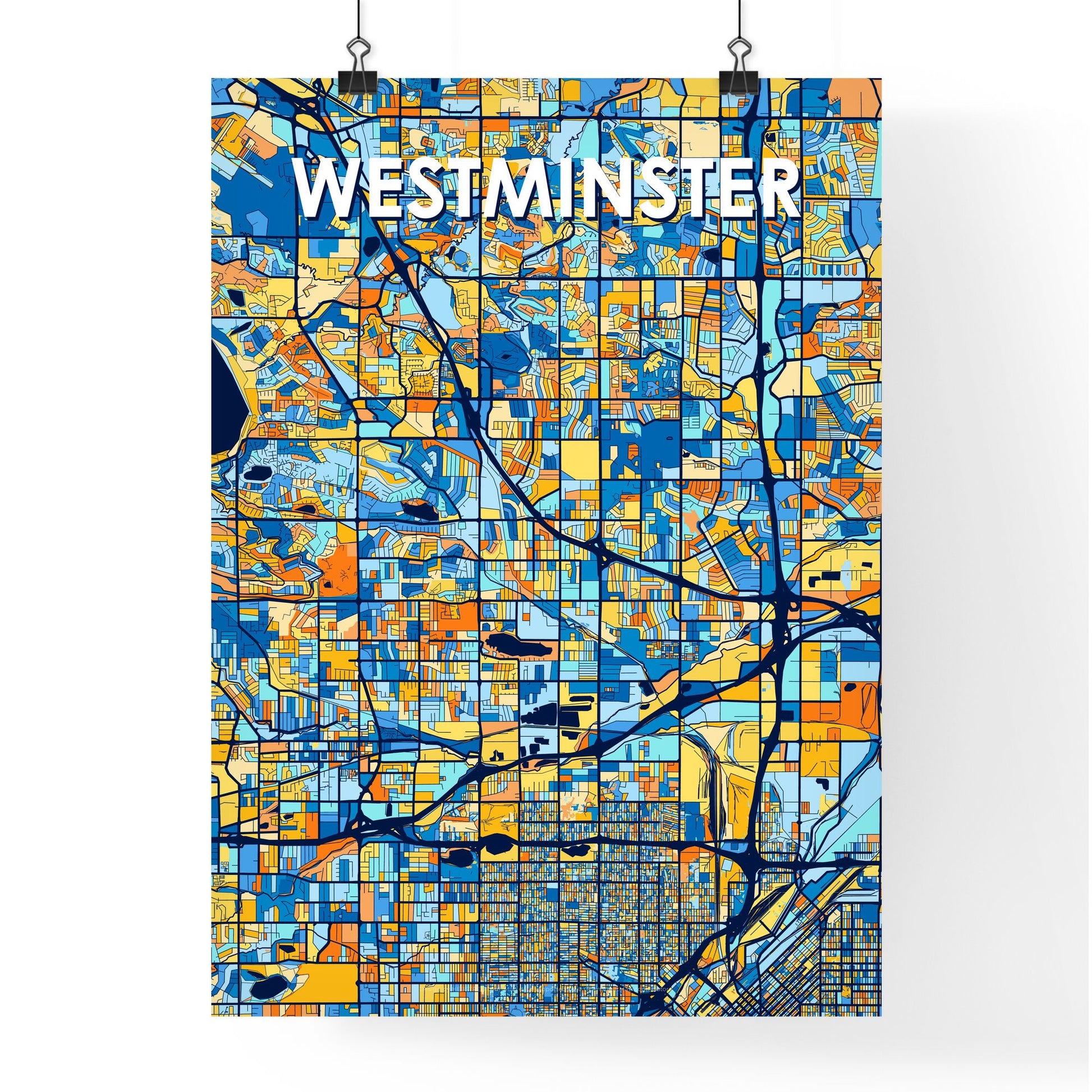 WESTMINSTER COLORADO Vibrant Colorful Art Map Poster Blue Orange