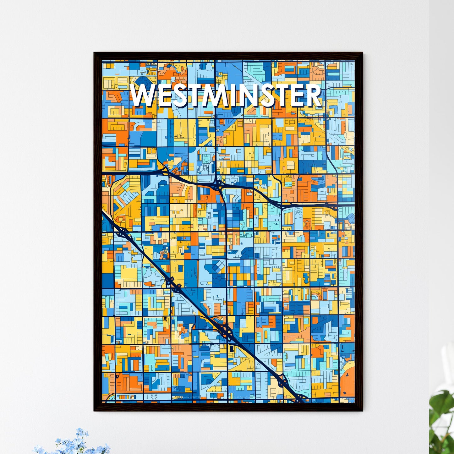 WESTMINSTER CALIFORNIA Vibrant Colorful Art Map Poster Blue Orange