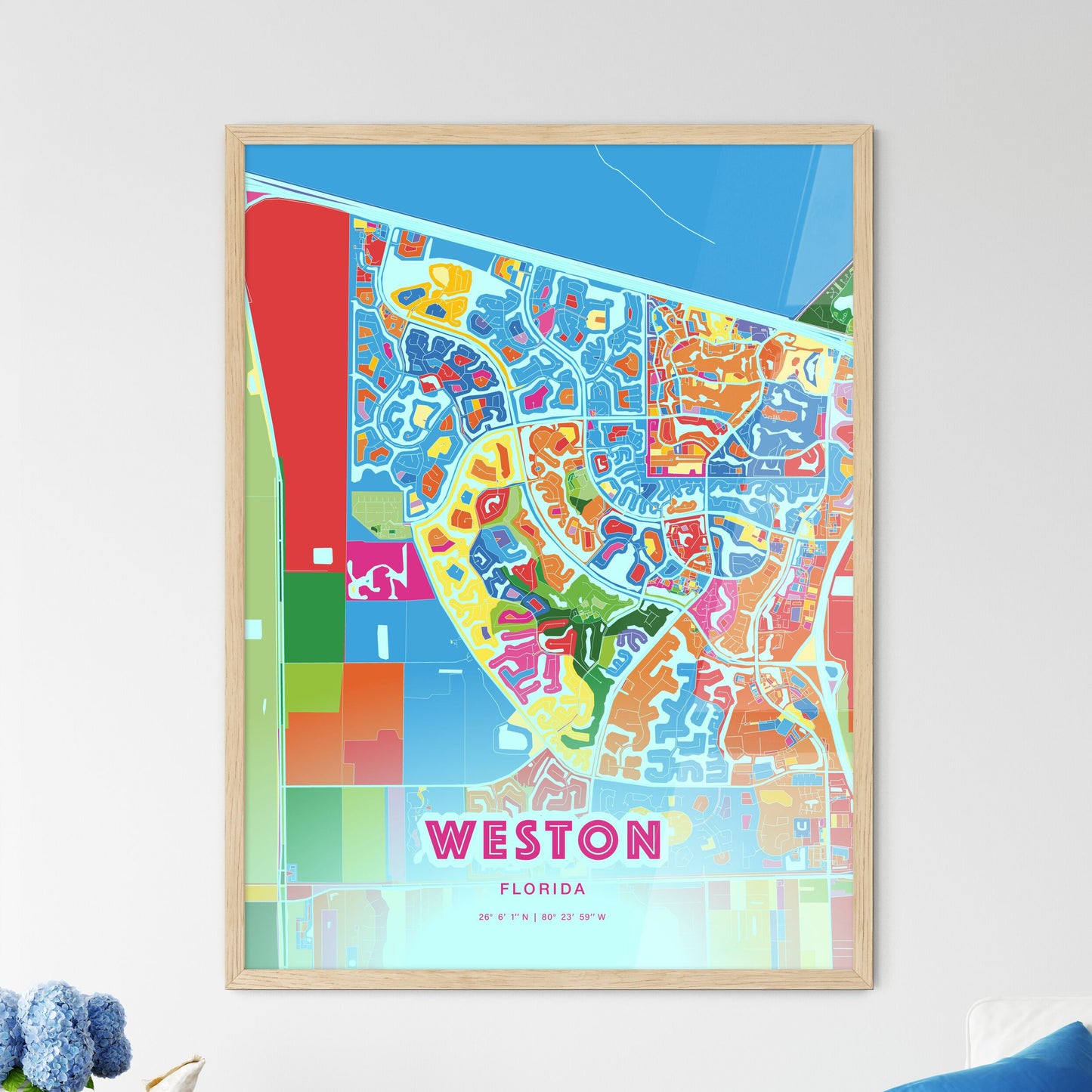 Colorful Weston Florida Fine Art Map Crazy Colors