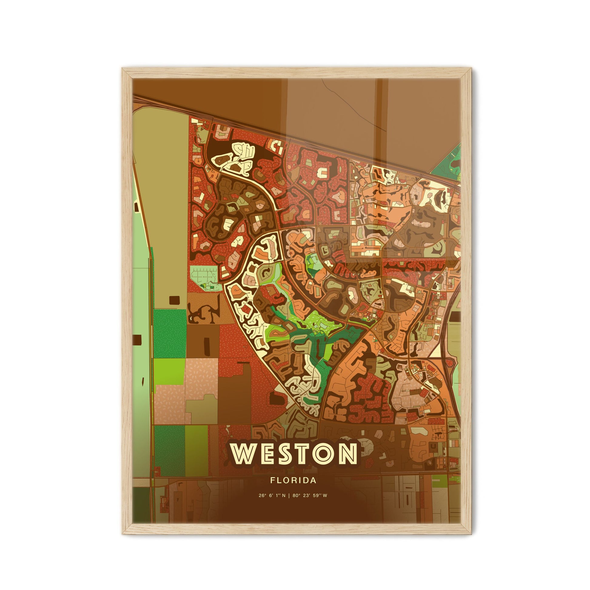 Colorful Weston Florida Fine Art Map Farmhouse