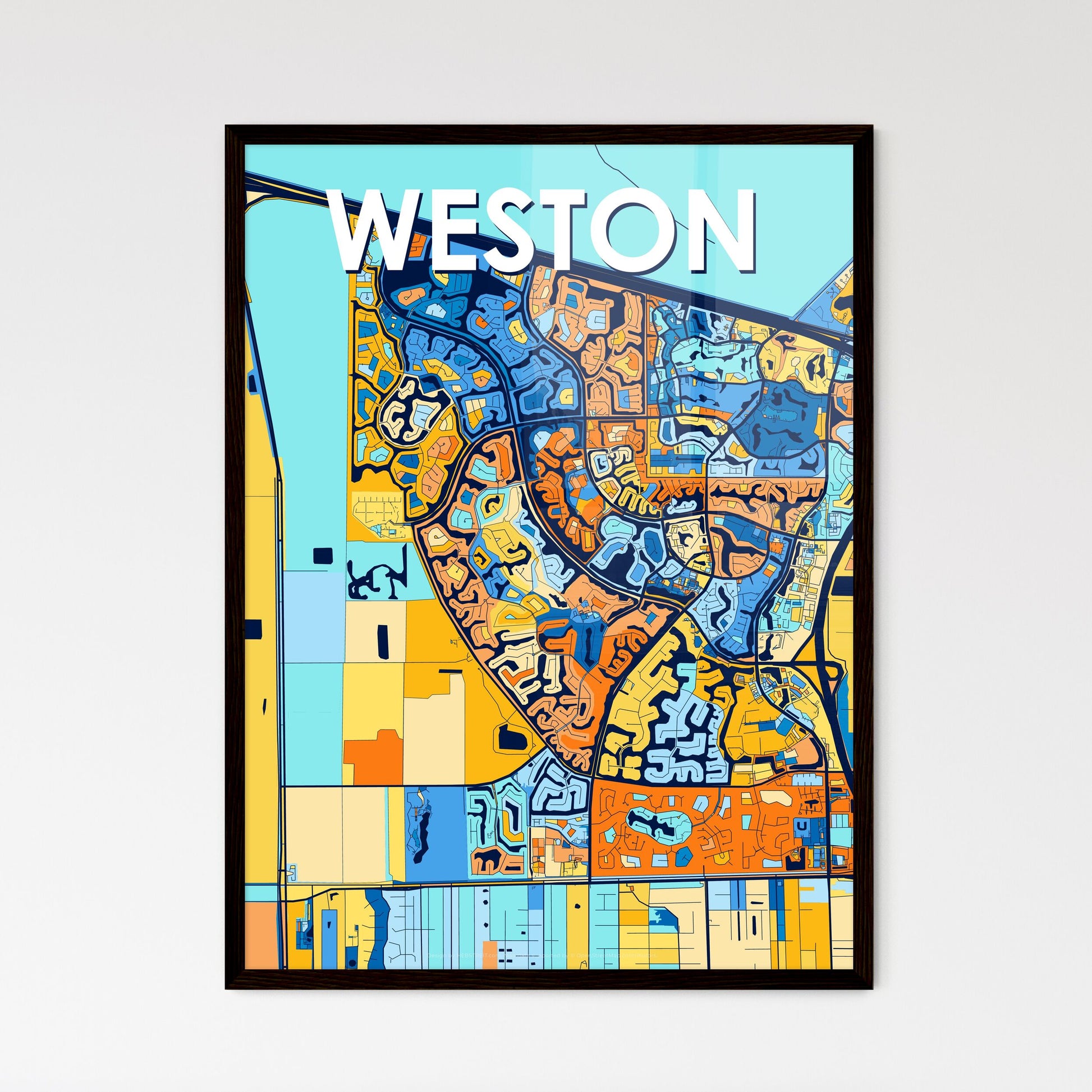 WESTON FLORIDA Vibrant Colorful Art Map Poster Blue Orange