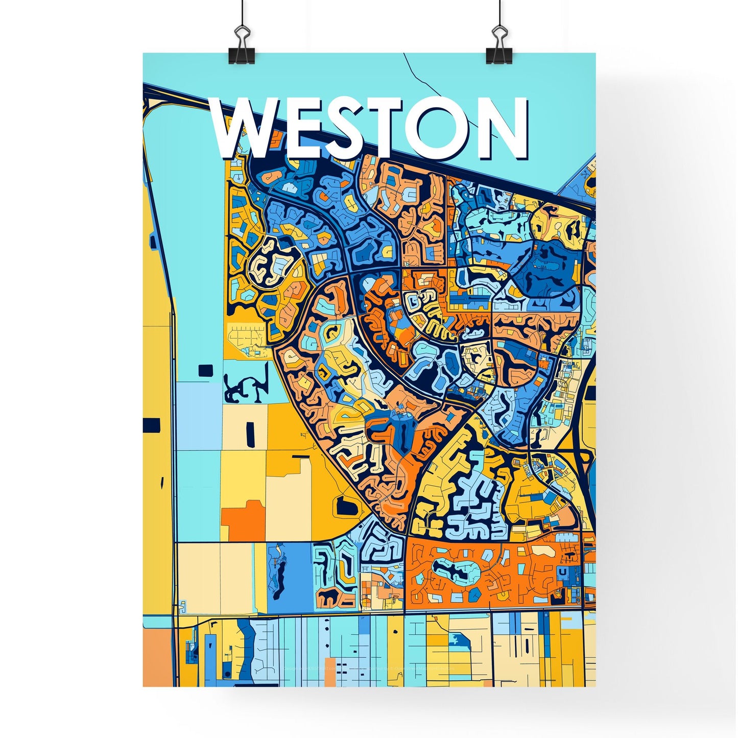 WESTON FLORIDA Vibrant Colorful Art Map Poster Blue Orange