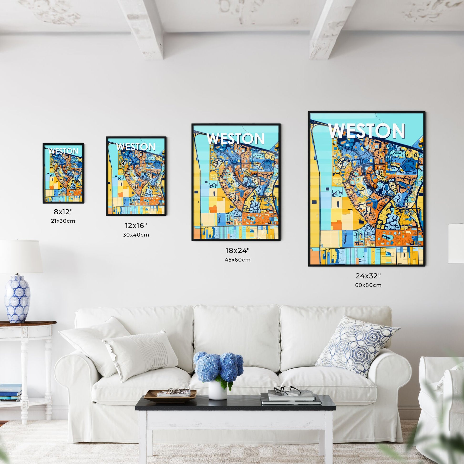 WESTON FLORIDA Vibrant Colorful Art Map Poster Blue Orange