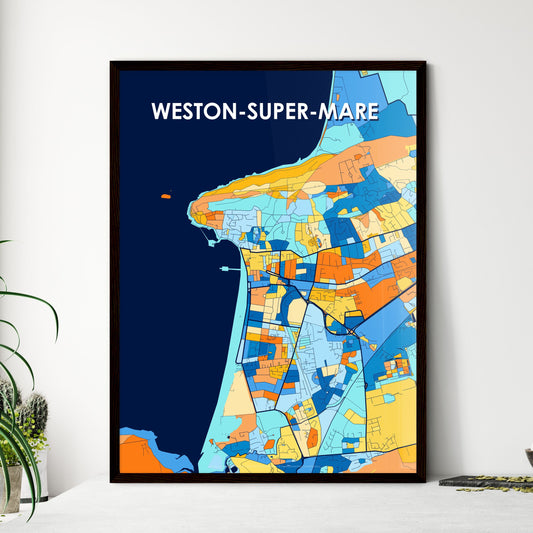 WESTON-SUPER-MARE ENGLAND Vibrant Colorful Art Map Poster Blue Orange