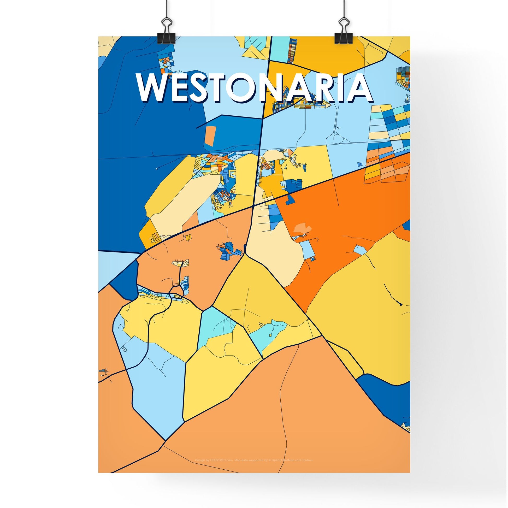 WESTONARIA SOUTH AFRICA Vibrant Colorful Art Map Poster Blue Orange