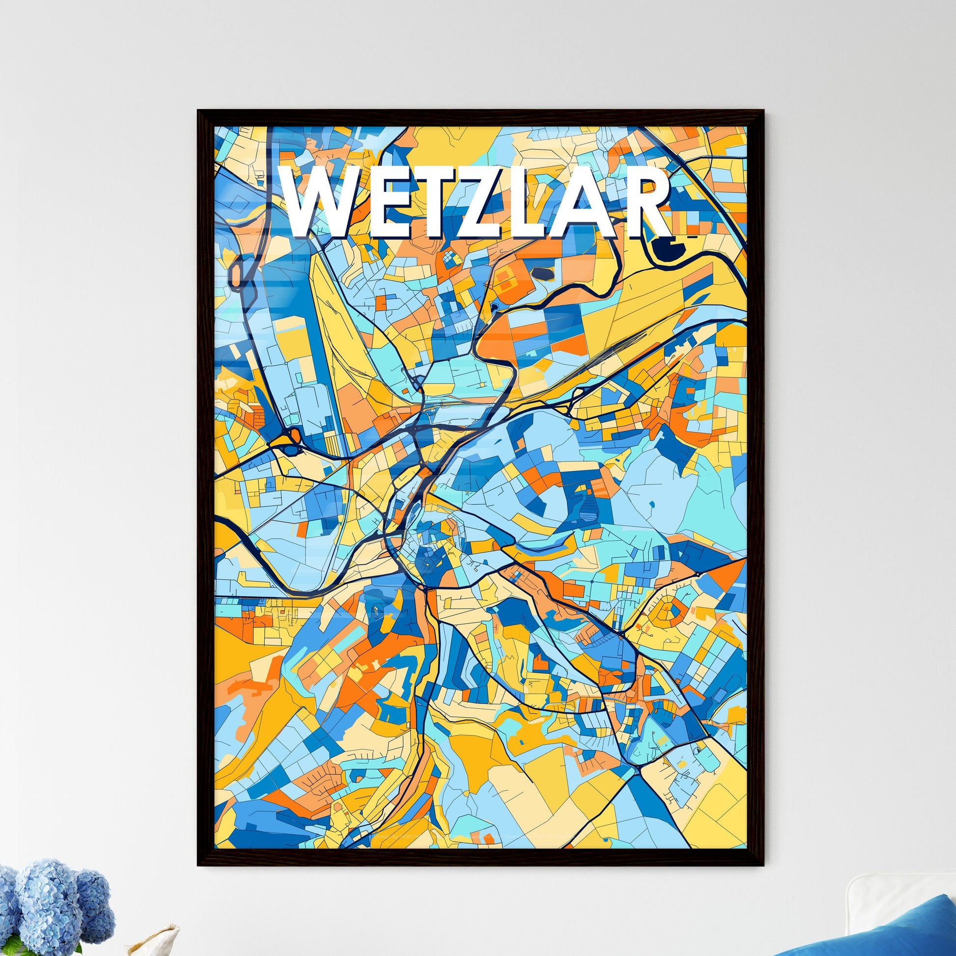 WETZLAR GERMANY Vibrant Colorful Art Map Poster Blue Orange