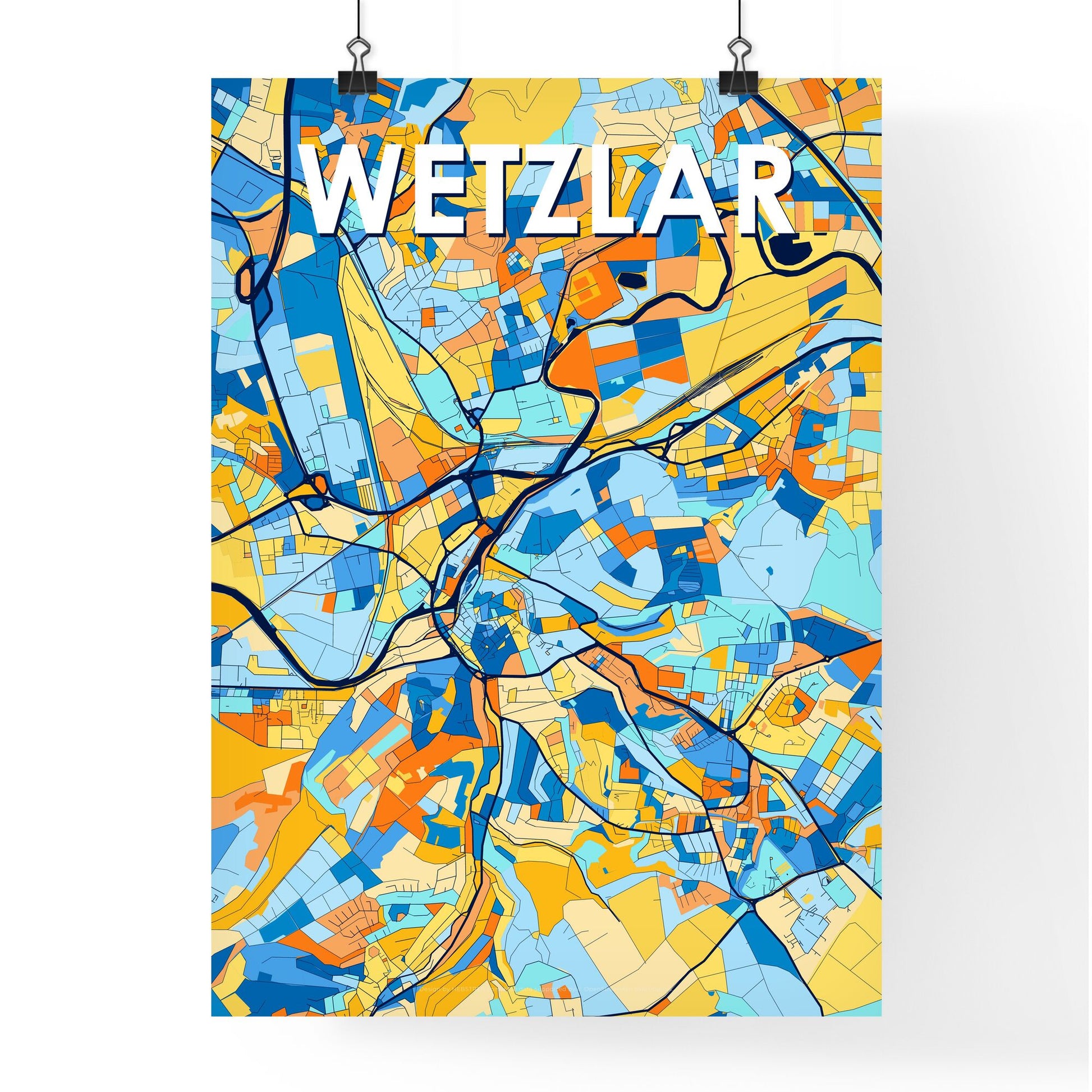 WETZLAR GERMANY Vibrant Colorful Art Map Poster Blue Orange