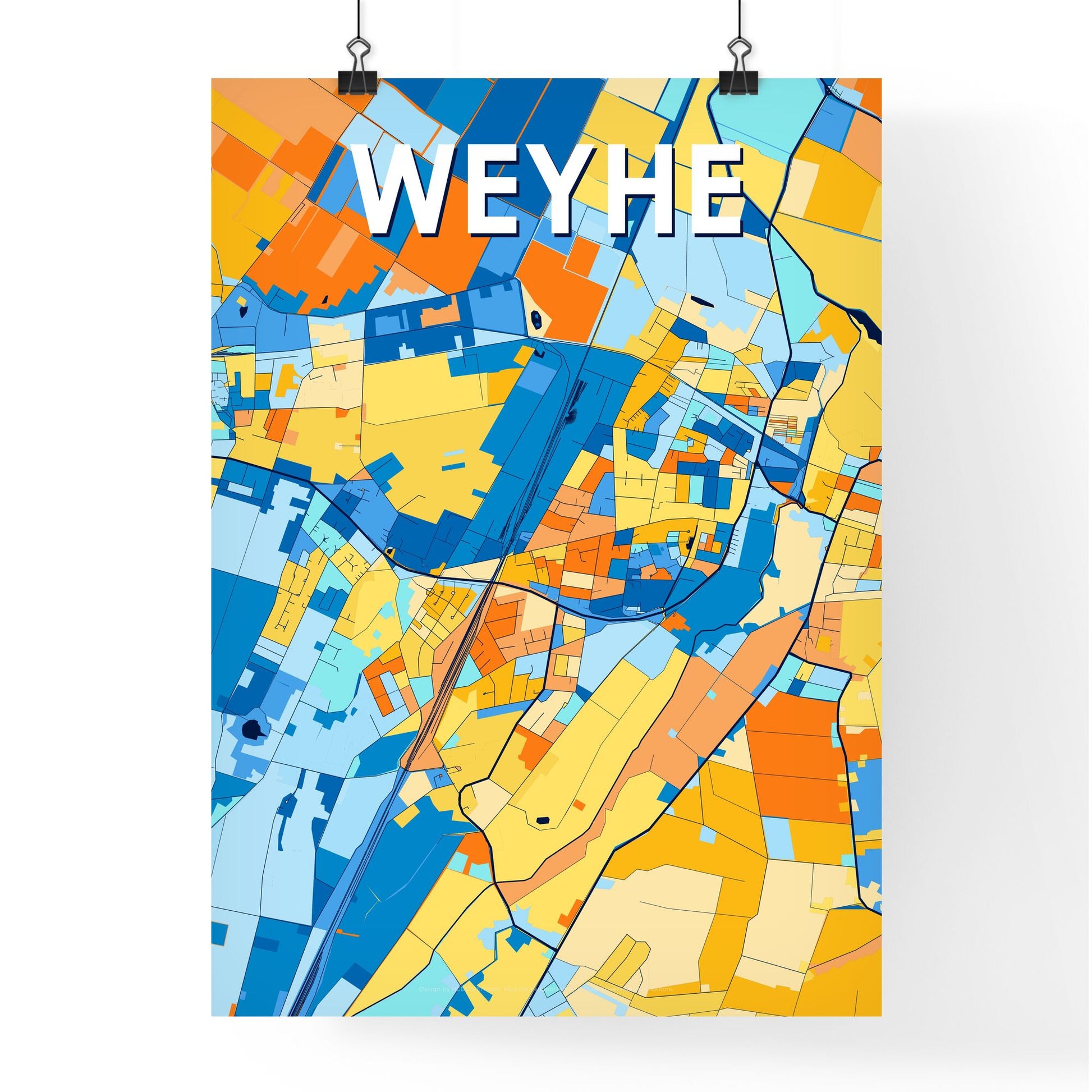 WEYHE GERMANY Vibrant Colorful Art Map Poster Blue Orange