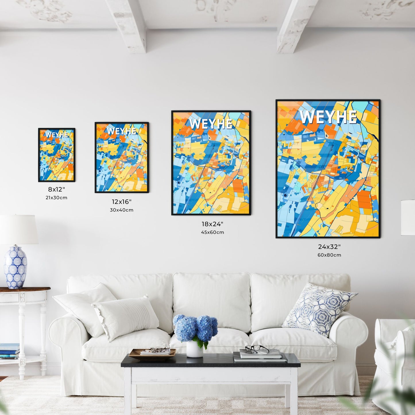 WEYHE GERMANY Vibrant Colorful Art Map Poster Blue Orange