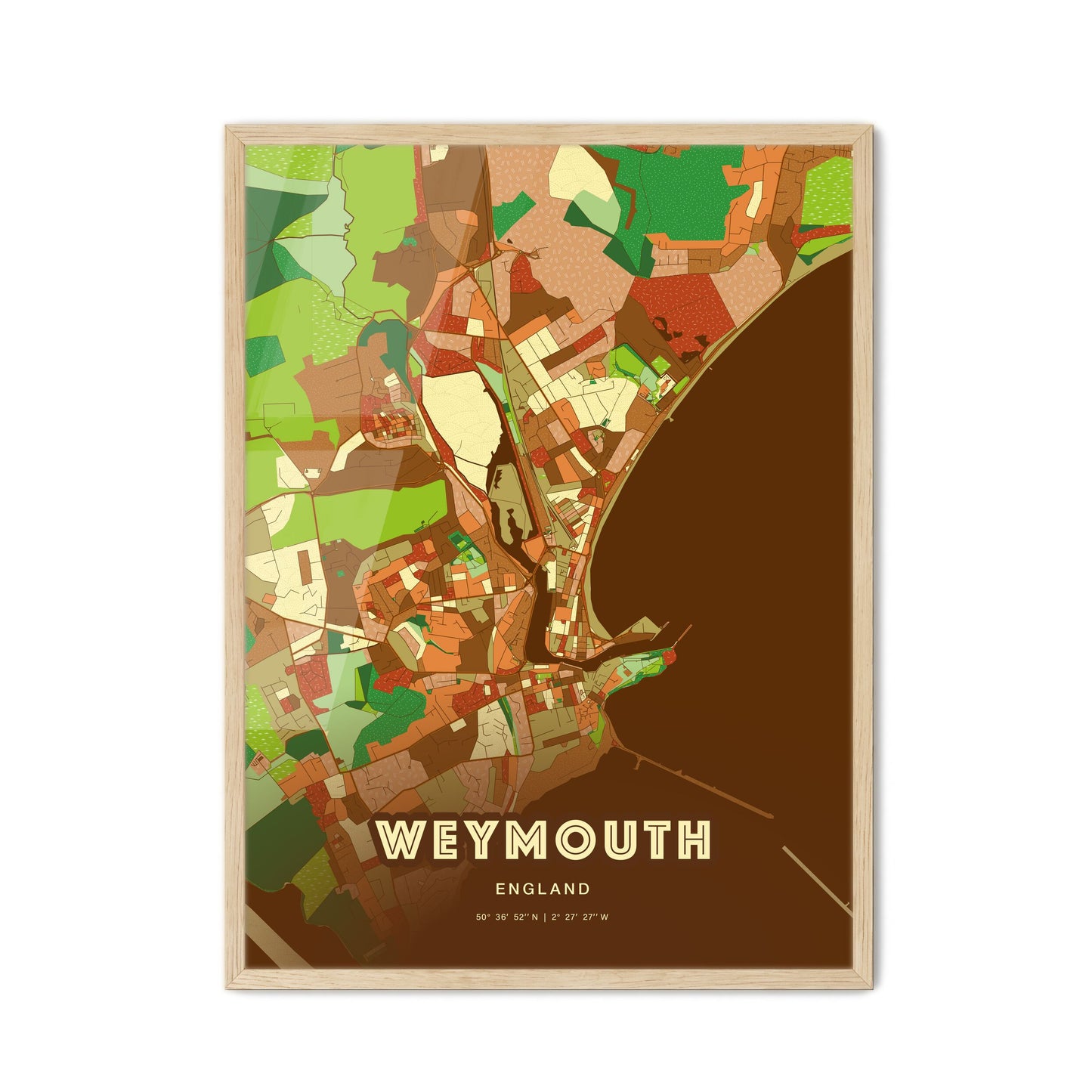 Colorful Weymouth England Fine Art Map Farmhouse