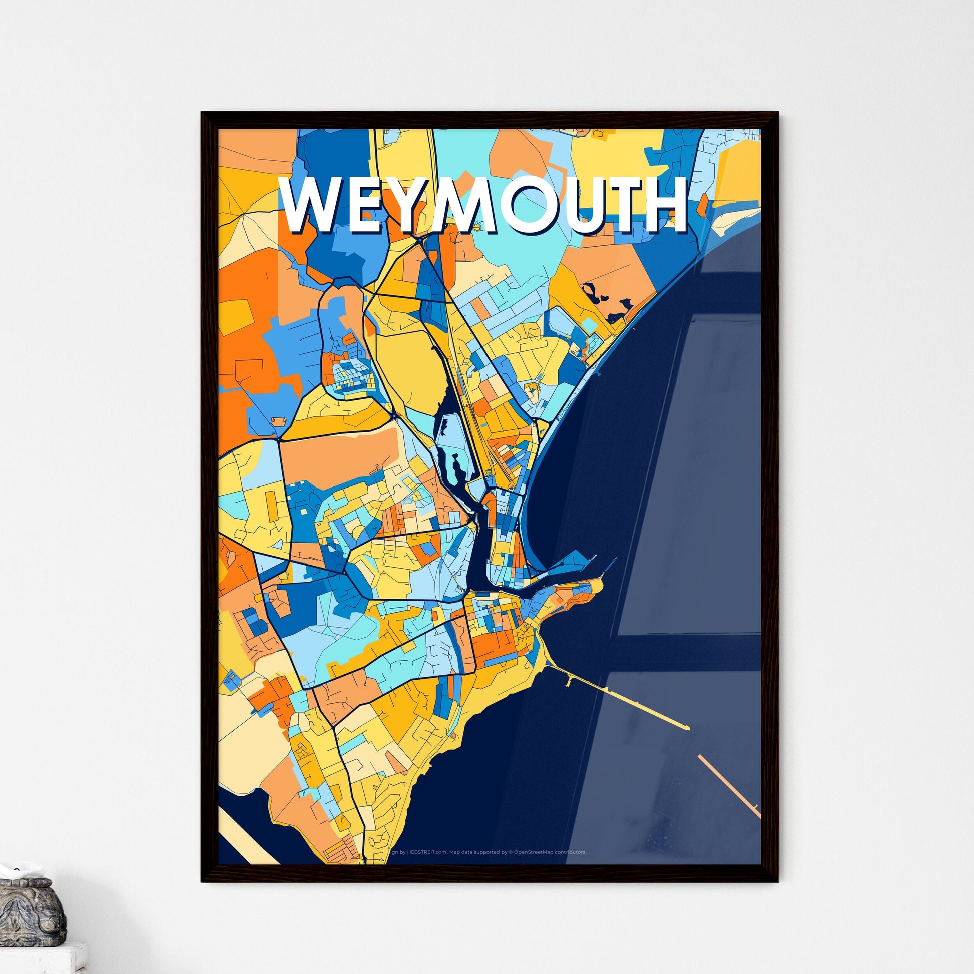 WEYMOUTH ENGLAND Vibrant Colorful Art Map Poster Blue Orange