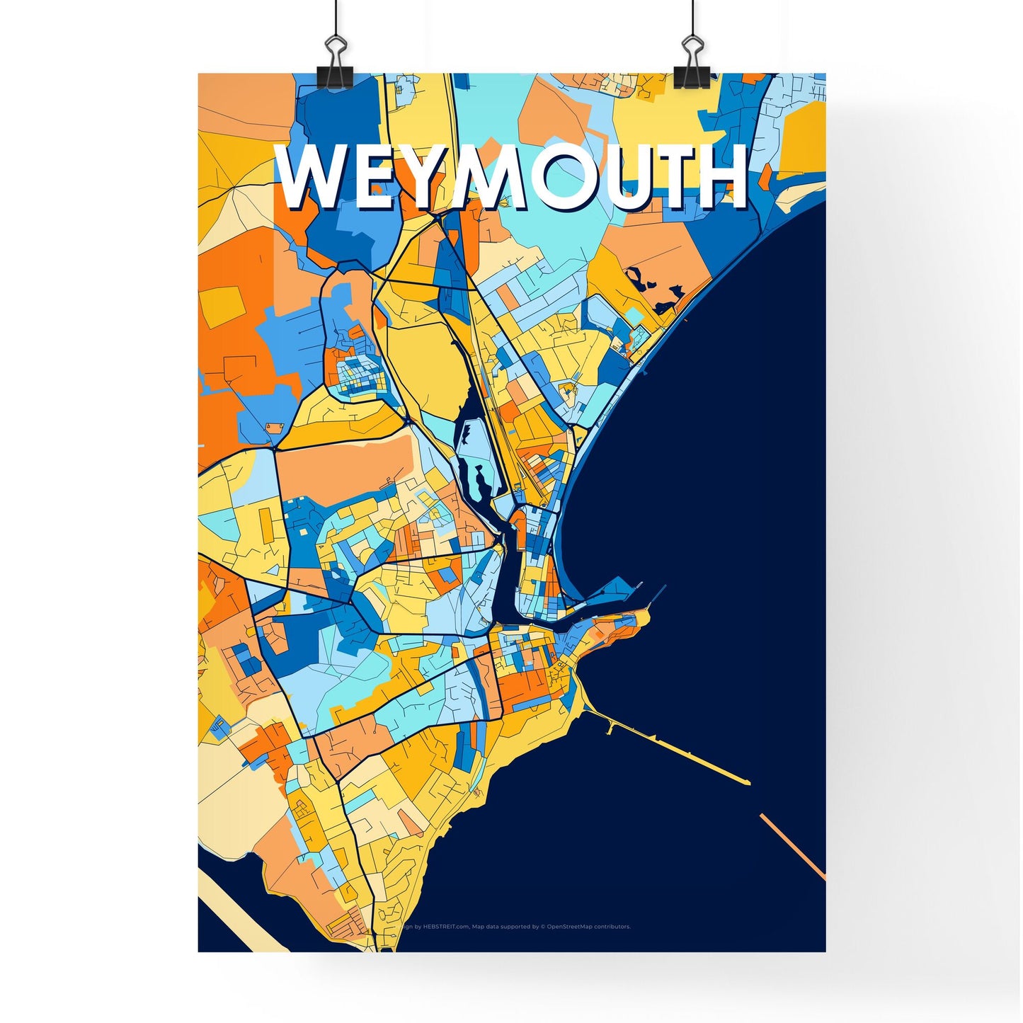 WEYMOUTH ENGLAND Vibrant Colorful Art Map Poster Blue Orange