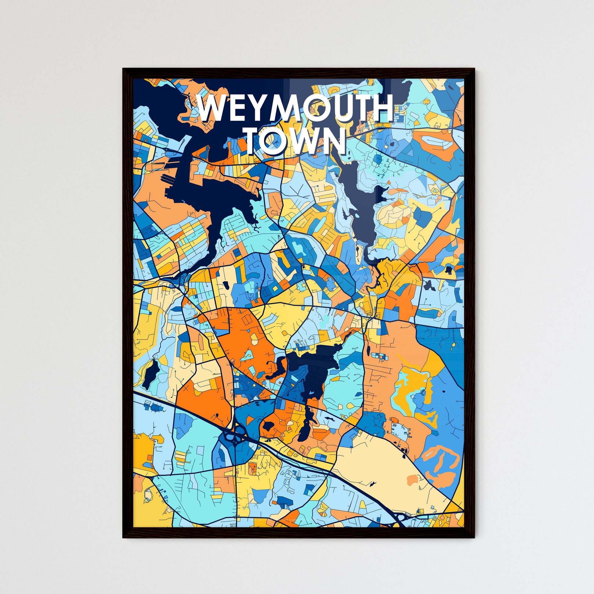 WEYMOUTH TOWN MASSACHUSETTS Vibrant Colorful Art Map Poster Blue Orange