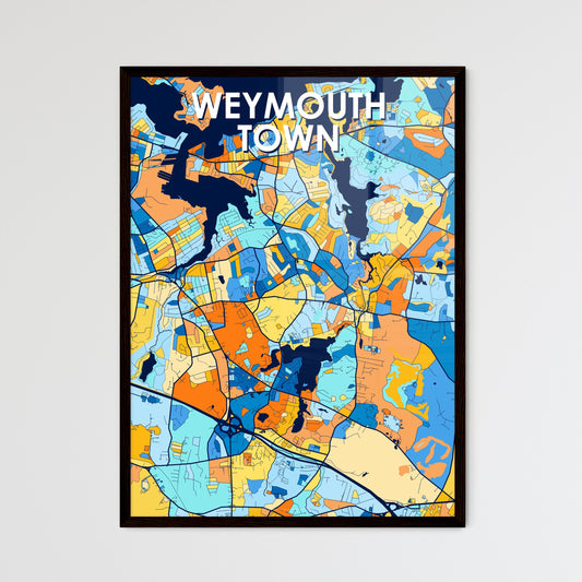 WEYMOUTH TOWN MASSACHUSETTS Vibrant Colorful Art Map Poster Blue Orange