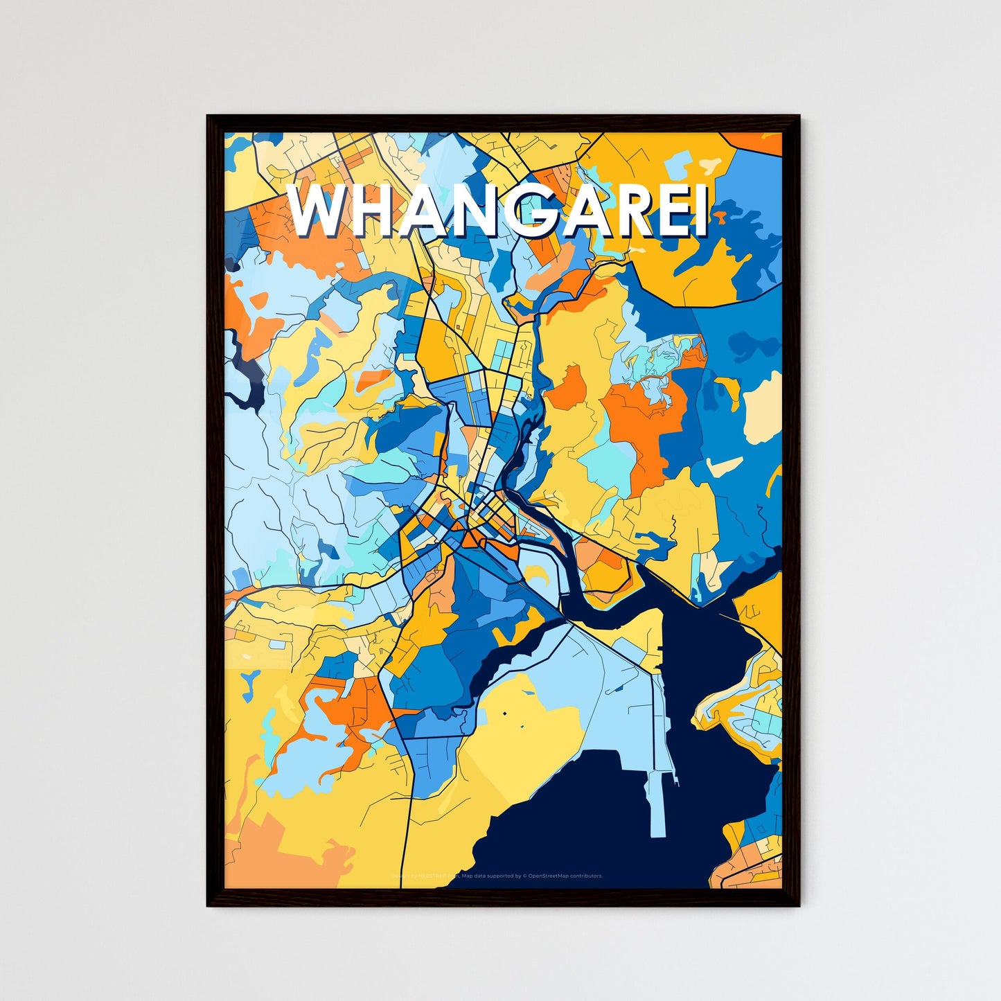 WHANGAREI NEW ZEALAND Vibrant Colorful Art Map Poster Blue Orange