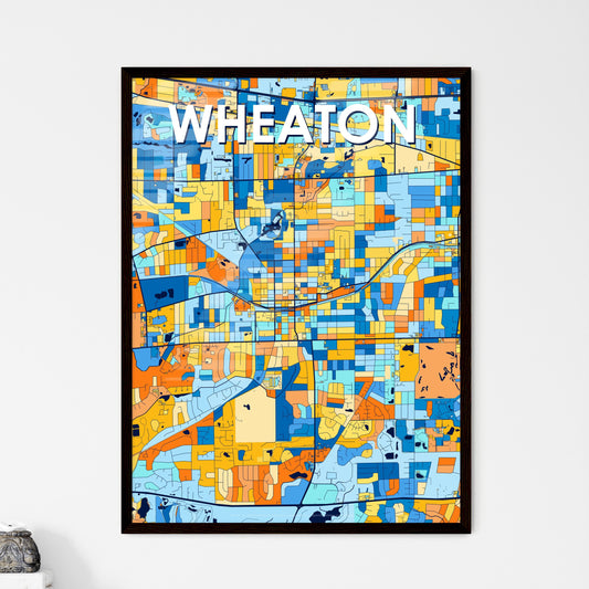 WHEATON ILLINOIS Vibrant Colorful Art Map Poster Blue Orange