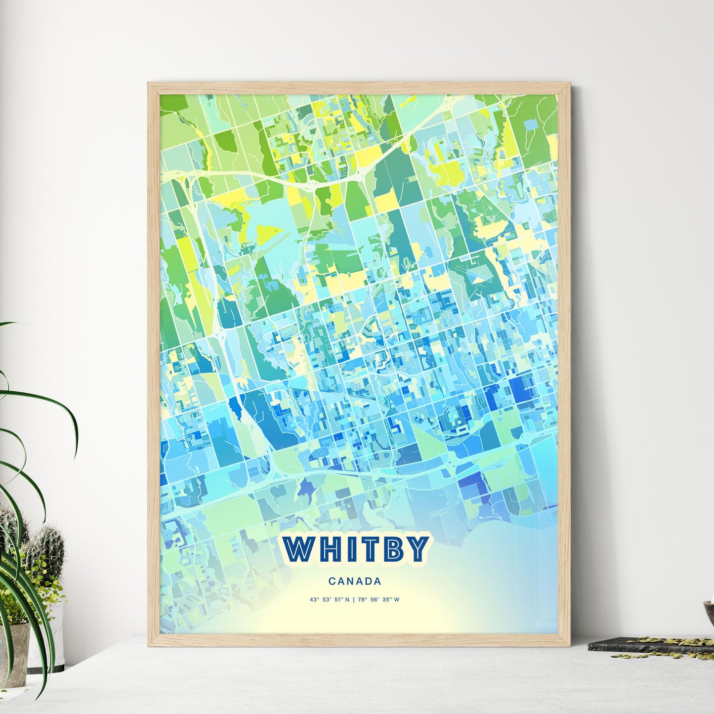 Colorful Whitby Canada Fine Art Map Cool Blue