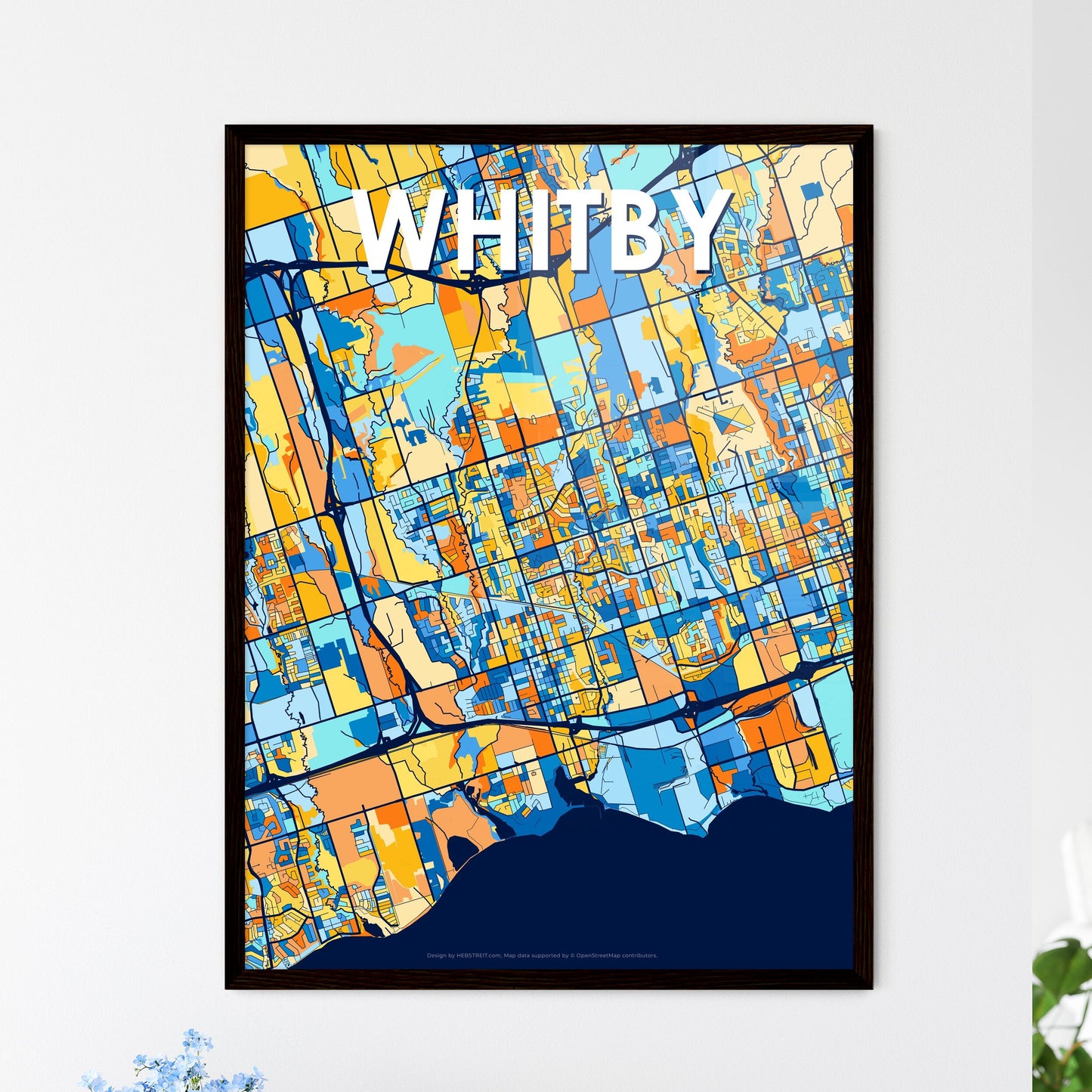 WHITBY CANADA Vibrant Colorful Art Map Poster Blue Orange