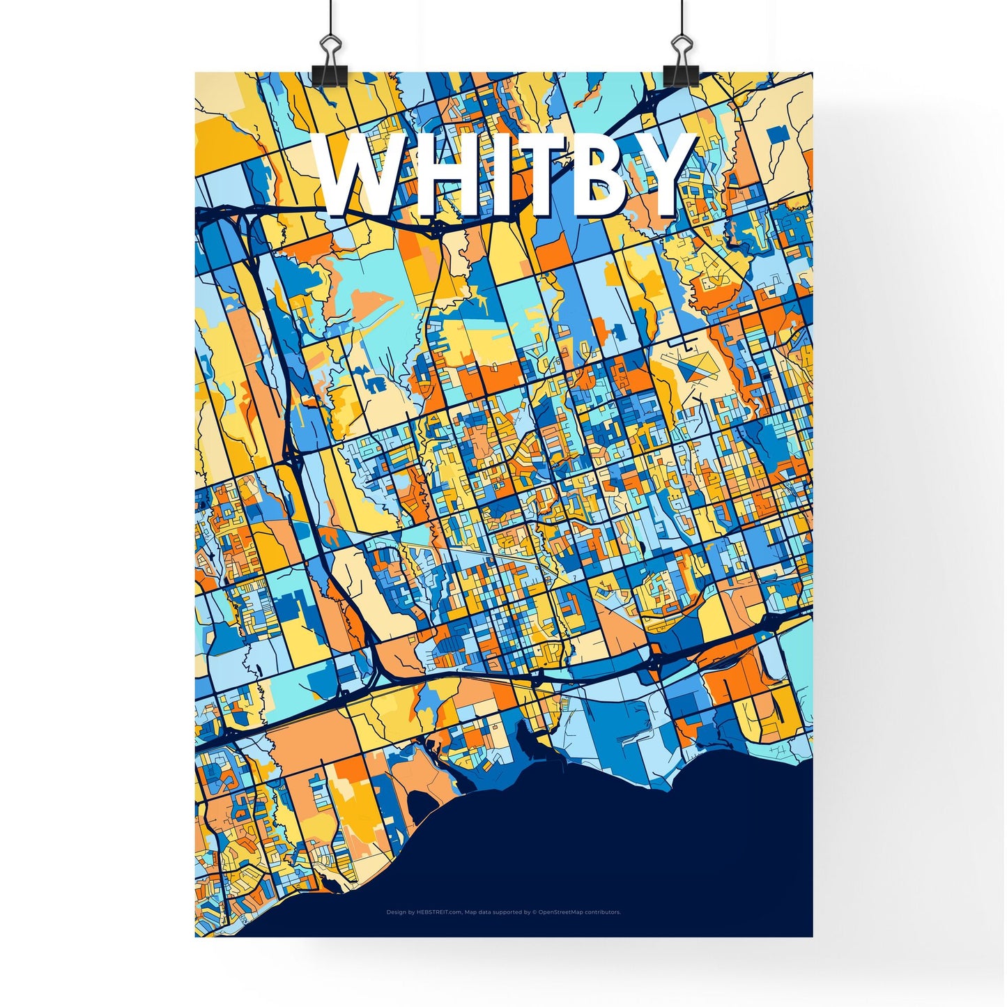 WHITBY CANADA Vibrant Colorful Art Map Poster Blue Orange