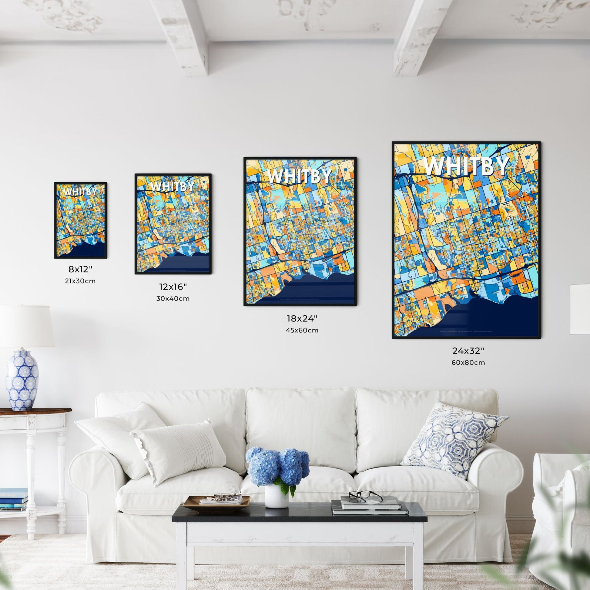 WHITBY CANADA Vibrant Colorful Art Map Poster Blue Orange