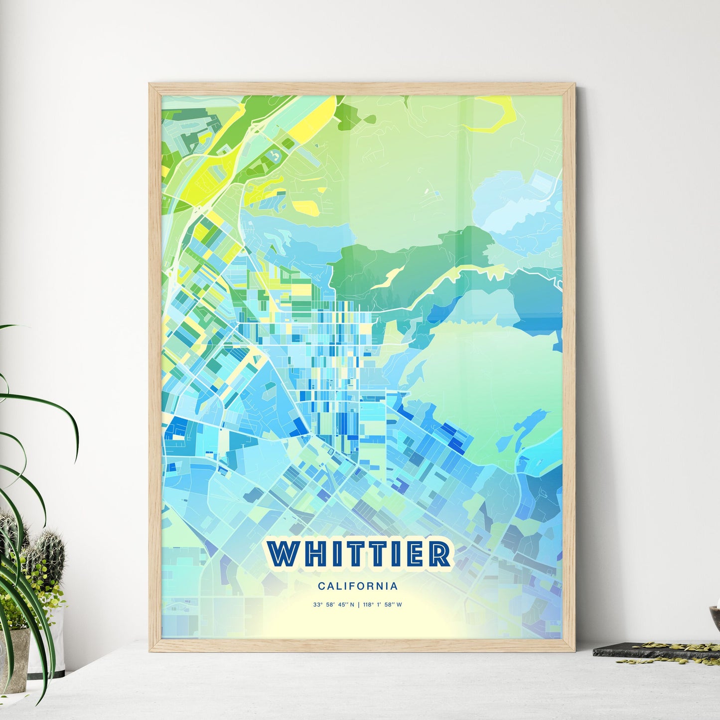 Colorful Whittier California Fine Art Map Cool Blue