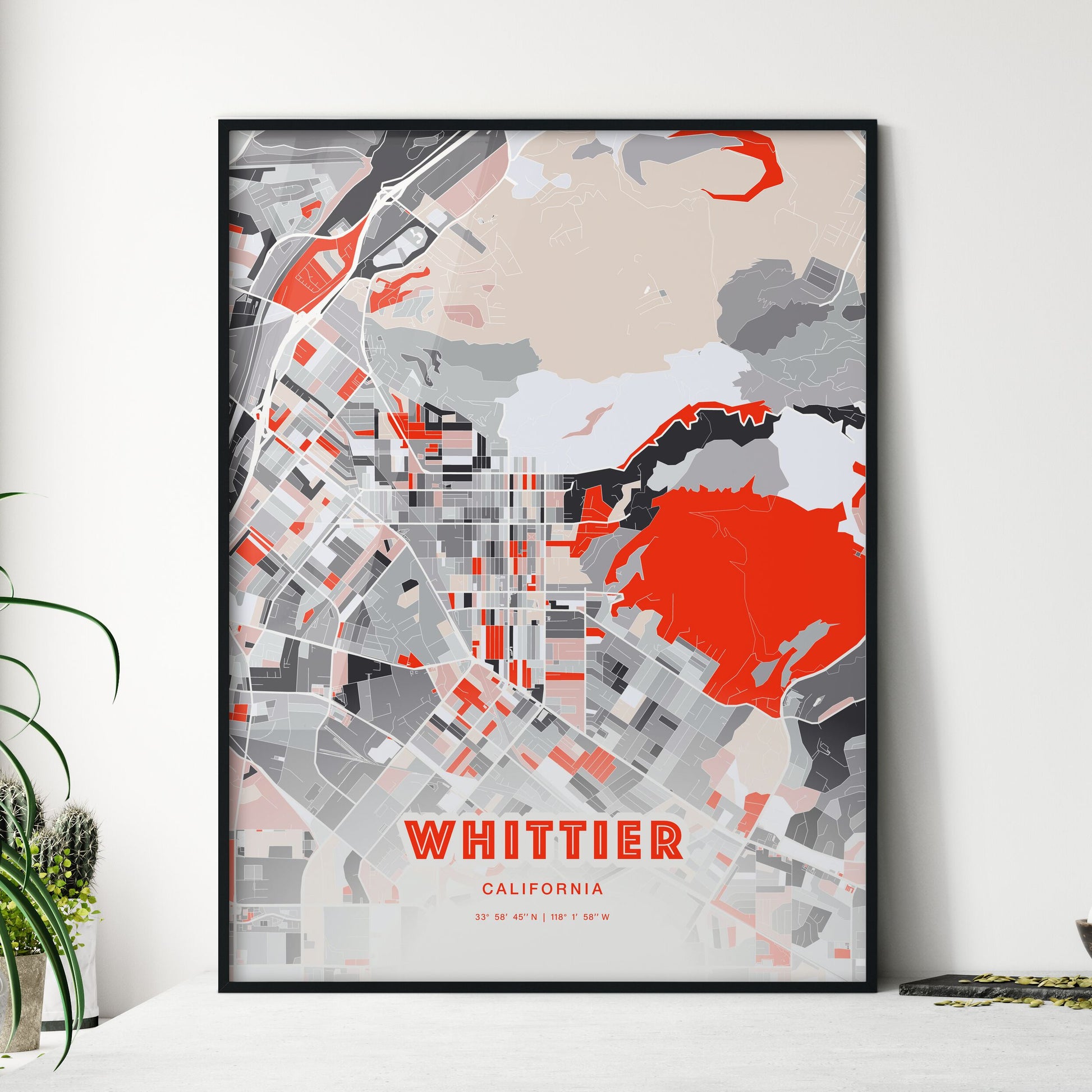 Colorful Whittier California Fine Art Map Modern Expressive