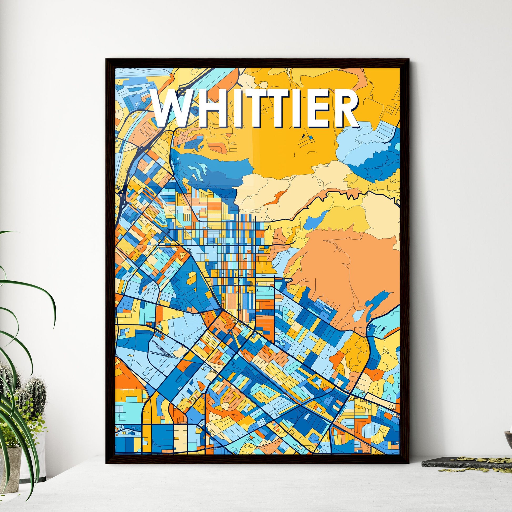 WHITTIER CALIFORNIA Vibrant Colorful Art Map Poster Blue Orange