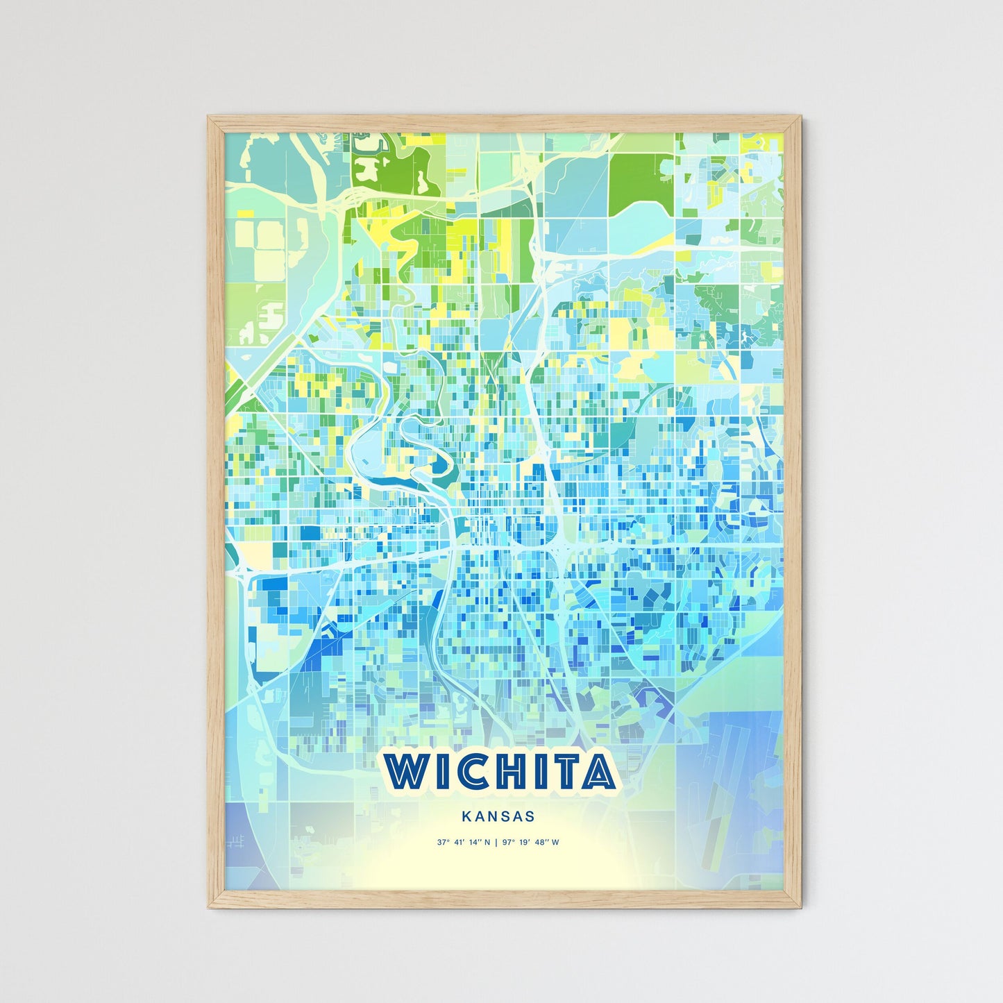 Colorful Wichita Kansas Fine Art Map Cool Blue