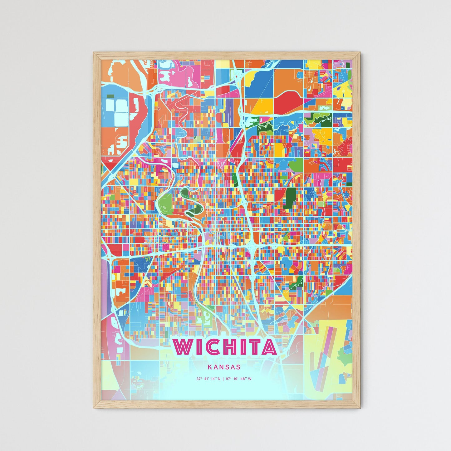 Colorful Wichita Kansas Fine Art Map Crazy Colors