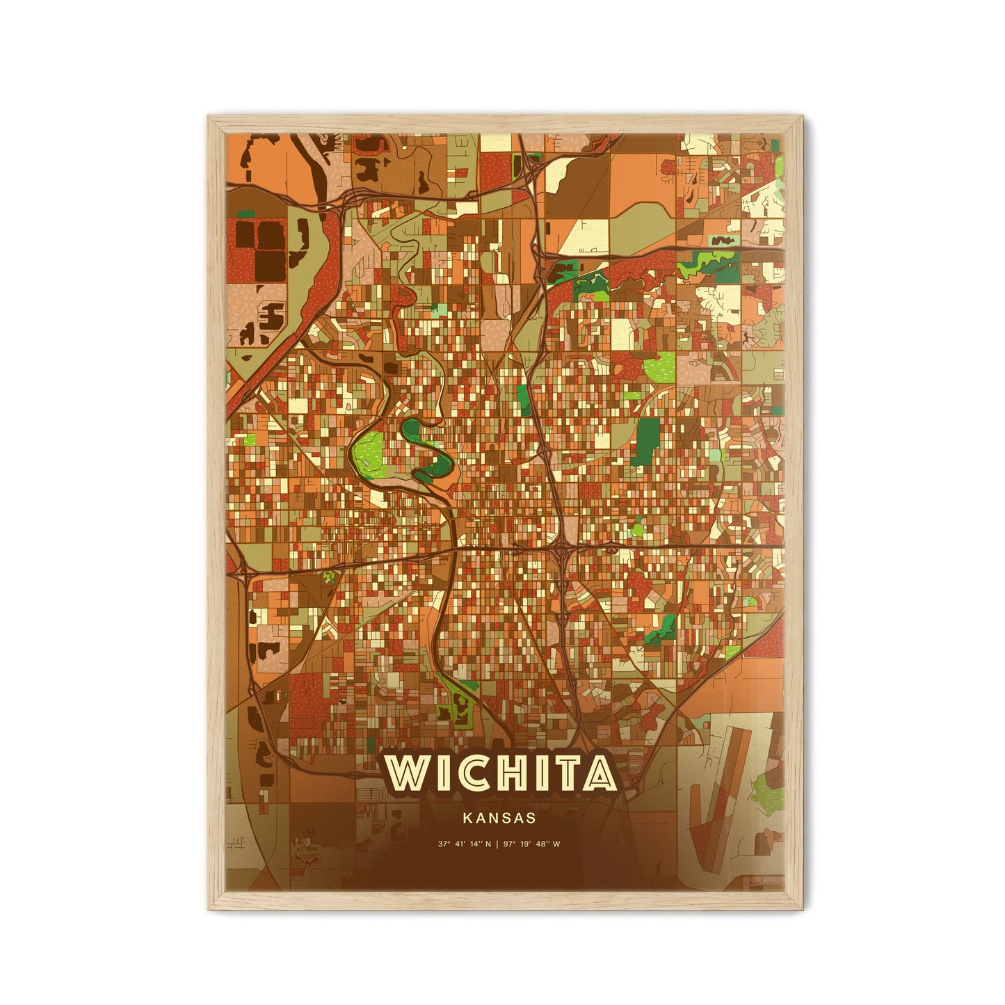 Colorful Wichita Kansas Fine Art Map Farmhouse