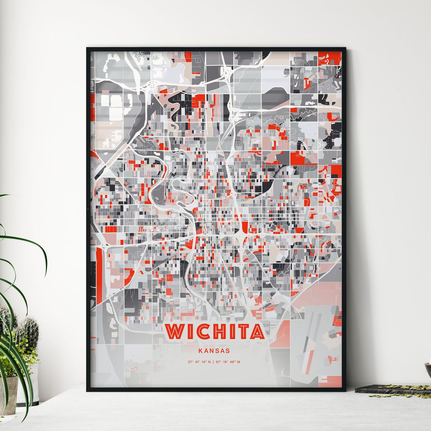 Colorful Wichita Kansas Fine Art Map Modern Expressive