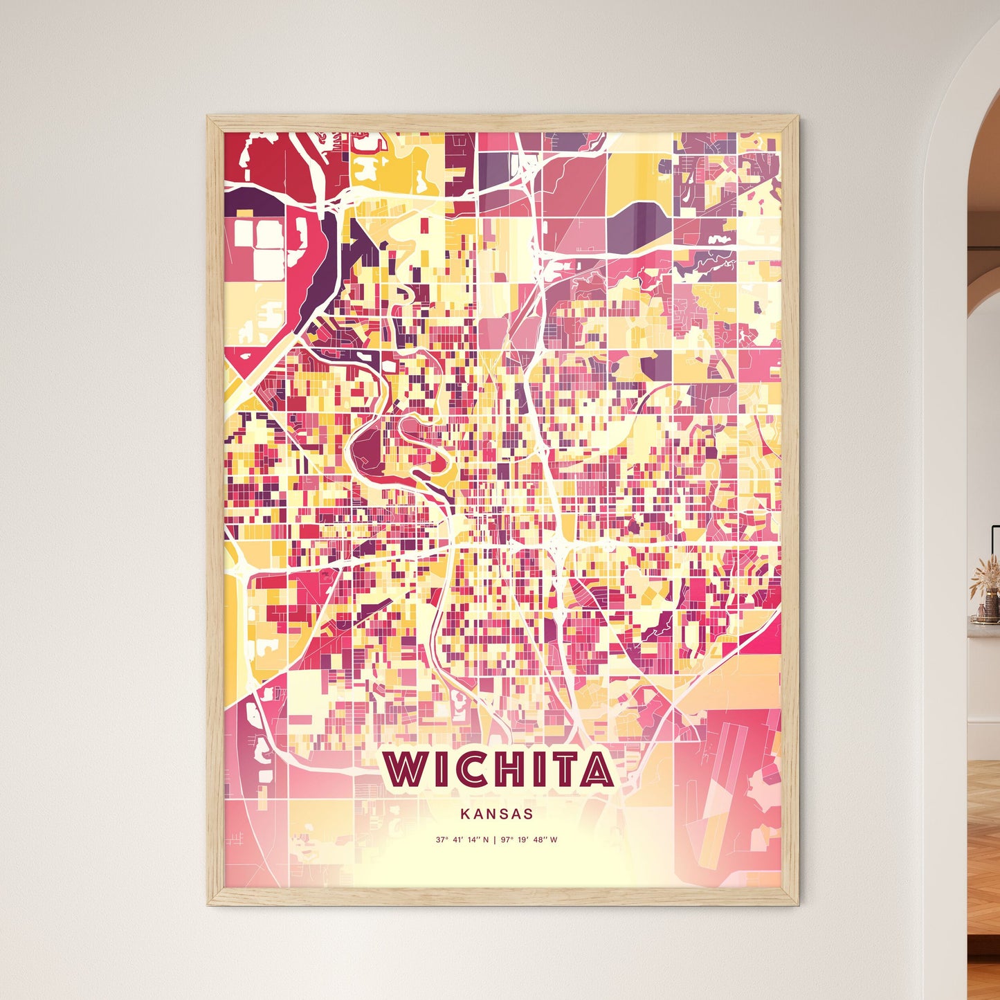 Colorful Wichita Kansas Fine Art Map Hot Red