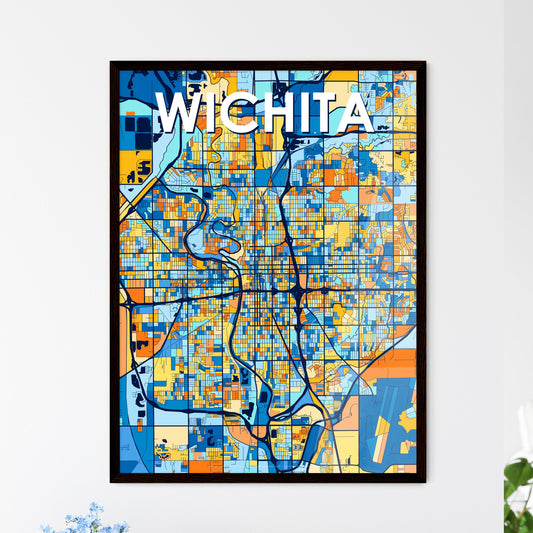 WICHITA KANSAS Vibrant Colorful Art Map Poster Blue Orange