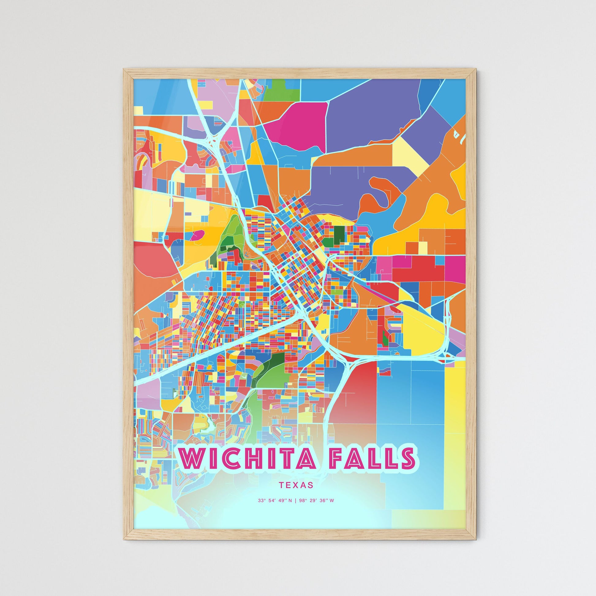 Colorful Wichita Falls Texas Fine Art Map Crazy Colors