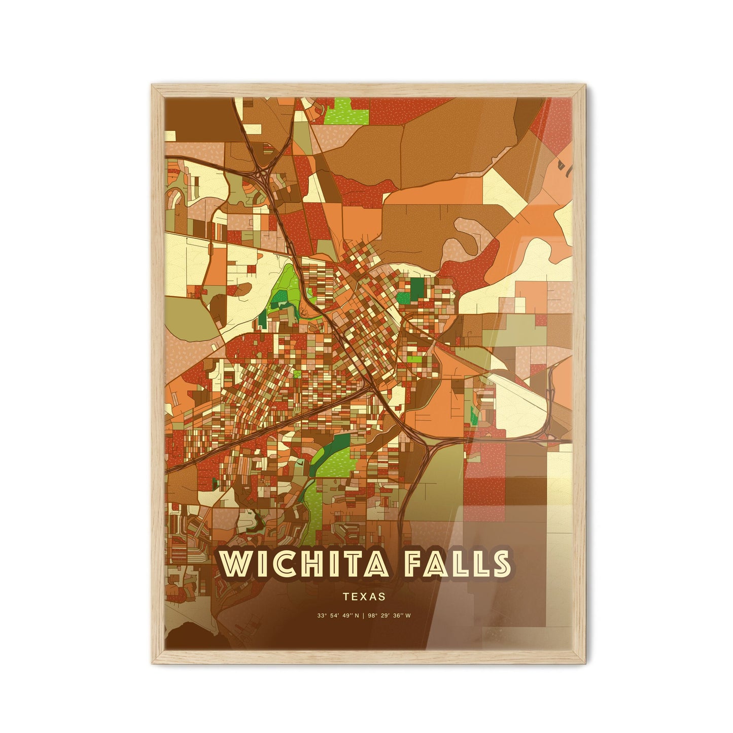 Colorful Wichita Falls Texas Fine Art Map Farmhouse