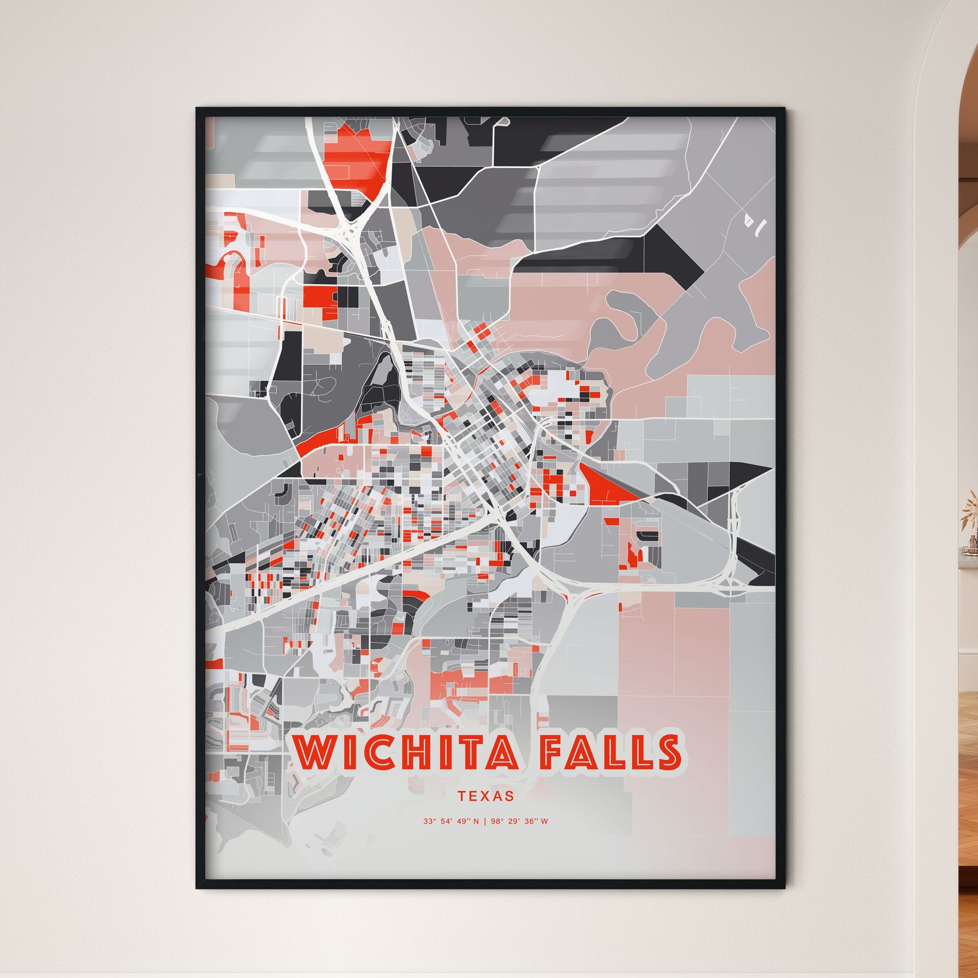Colorful Wichita Falls Texas Fine Art Map Modern Expressive