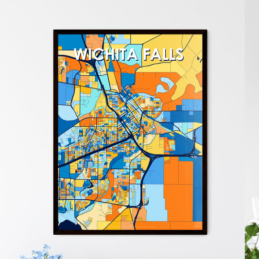 WICHITA FALLS TEXAS Vibrant Colorful Art Map Poster Blue Orange