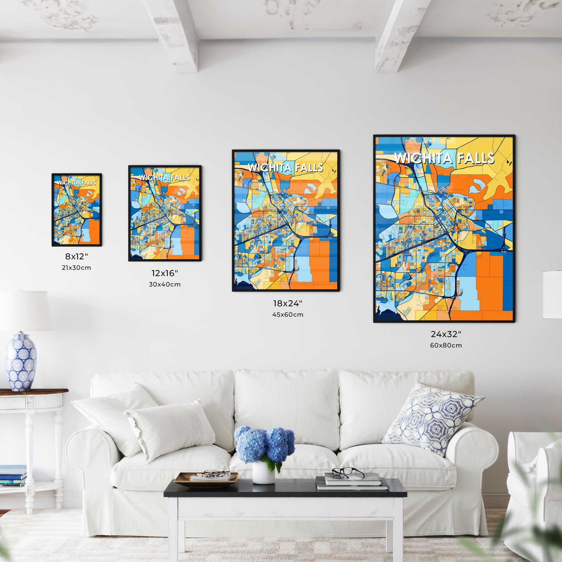 WICHITA FALLS TEXAS Vibrant Colorful Art Map Poster Blue Orange