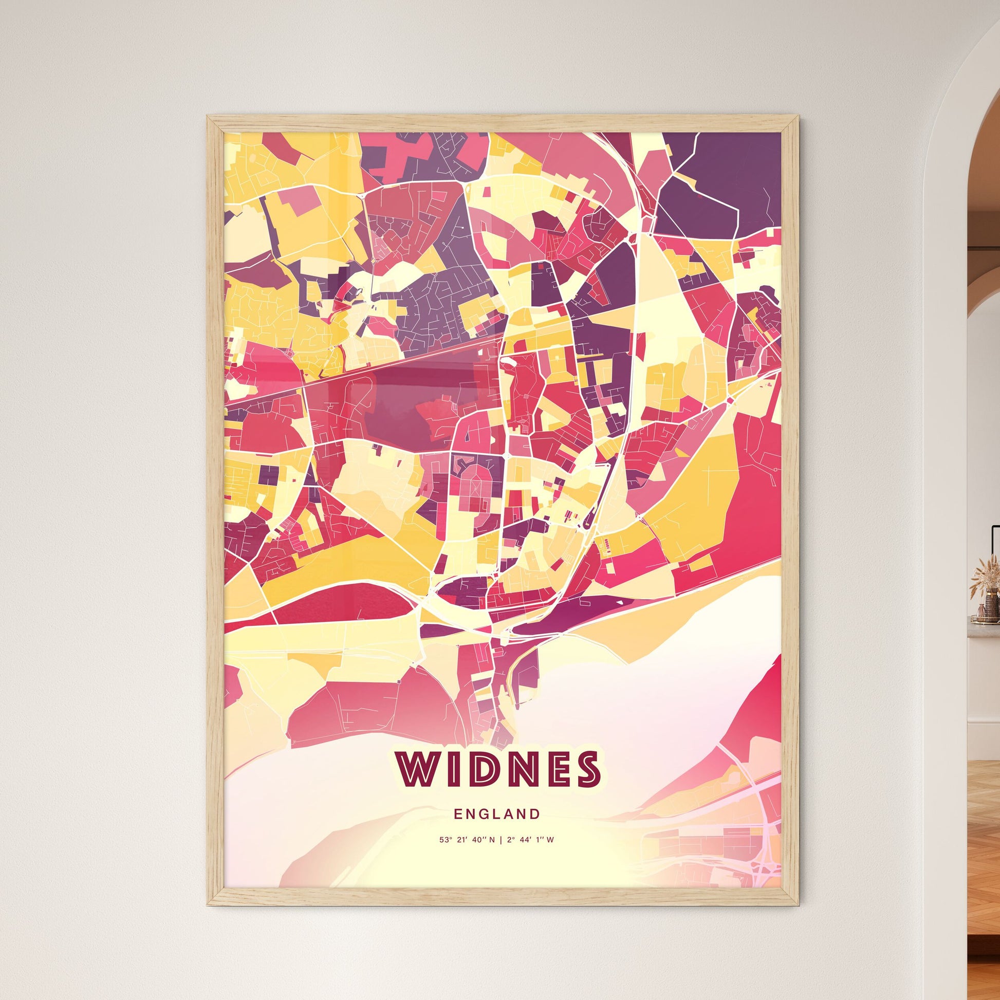 Colorful Widnes England Fine Art Map Hot Red