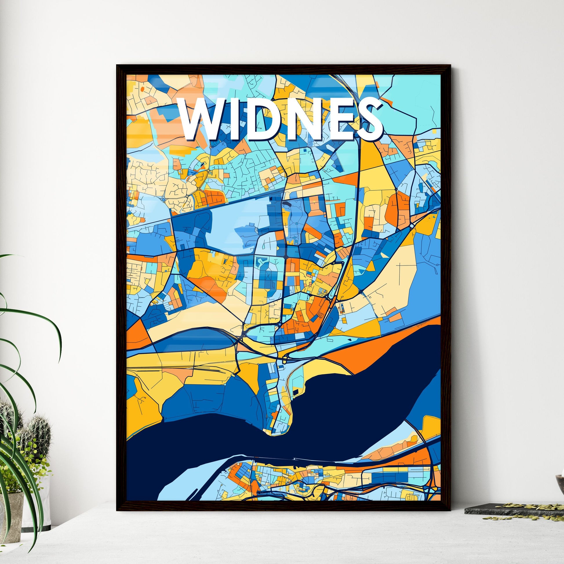 WIDNES ENGLAND Vibrant Colorful Art Map Poster Blue Orange