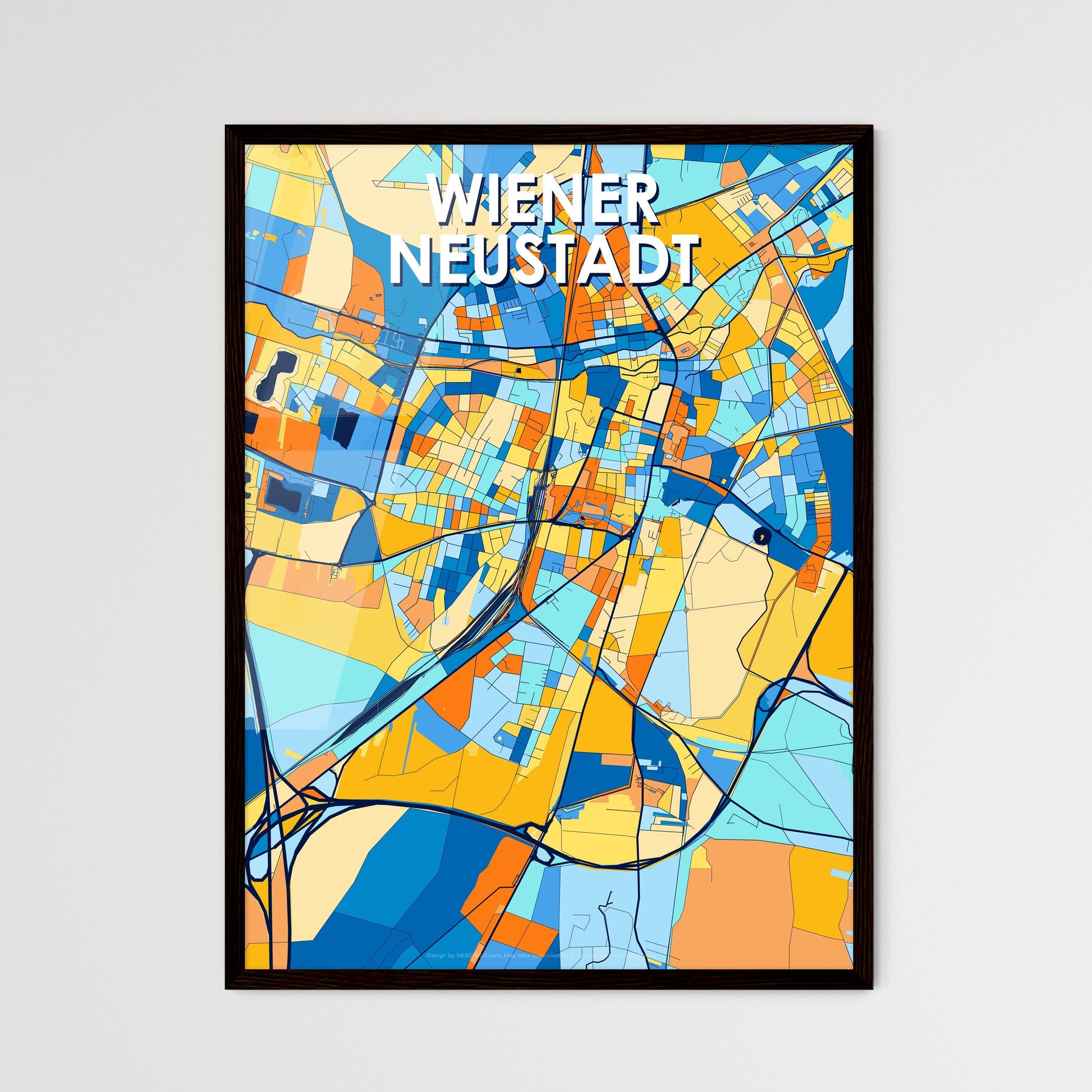 WIENER NEUSTADT AUSTRIA Vibrant Colorful Art Map Poster Blue Orange