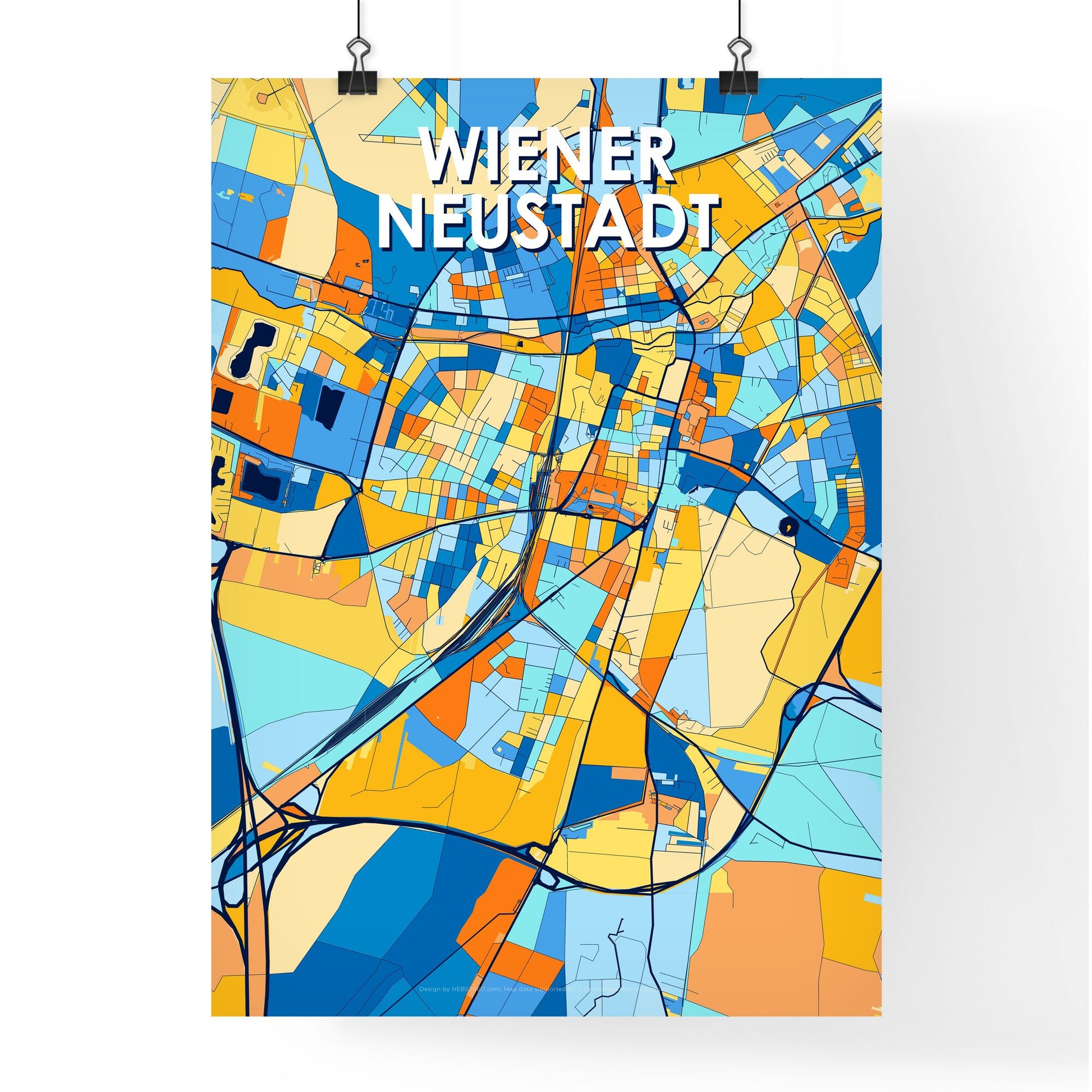 WIENER NEUSTADT AUSTRIA Vibrant Colorful Art Map Poster Blue Orange