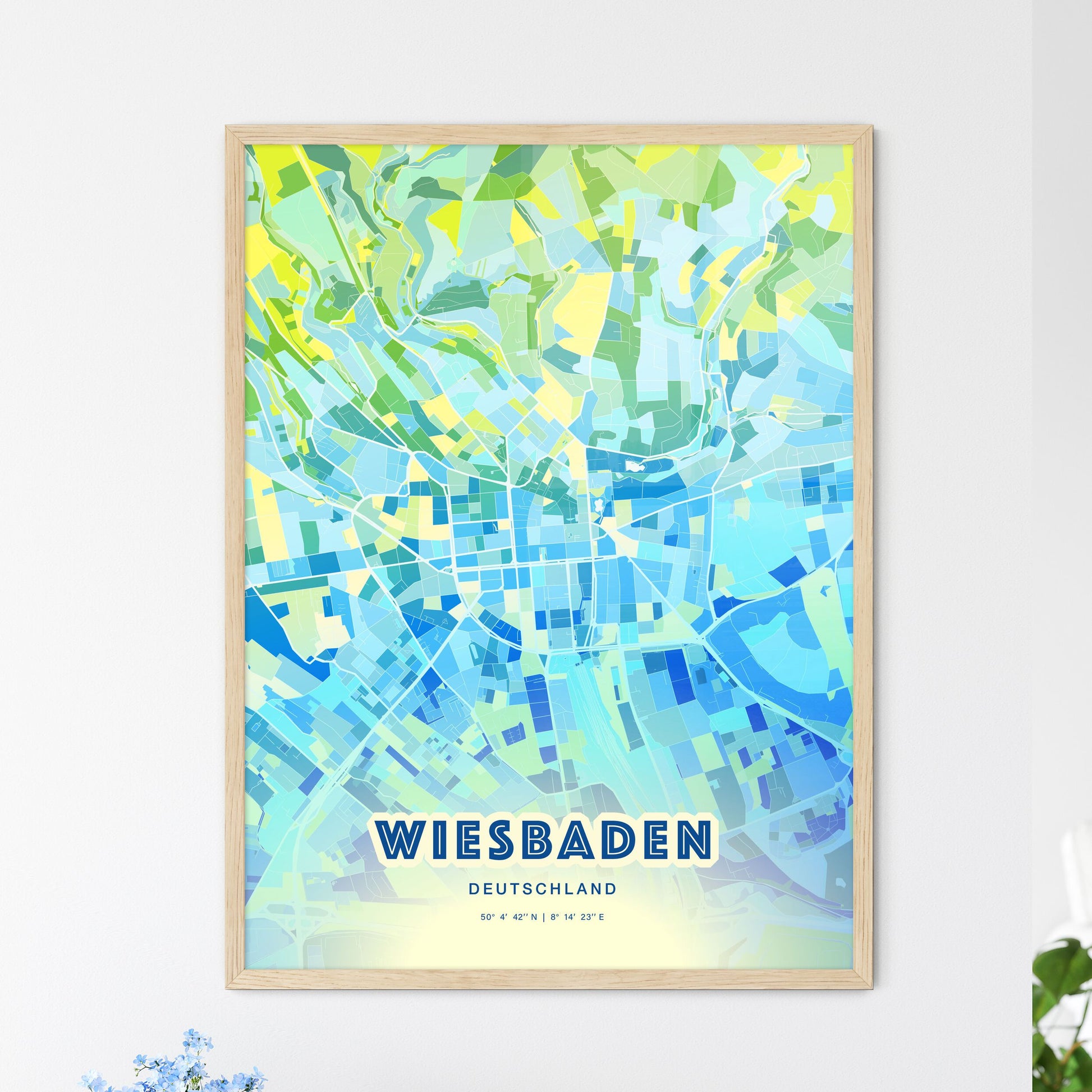 Colorful Wiesbaden Germany Fine Art Map Cool Blue