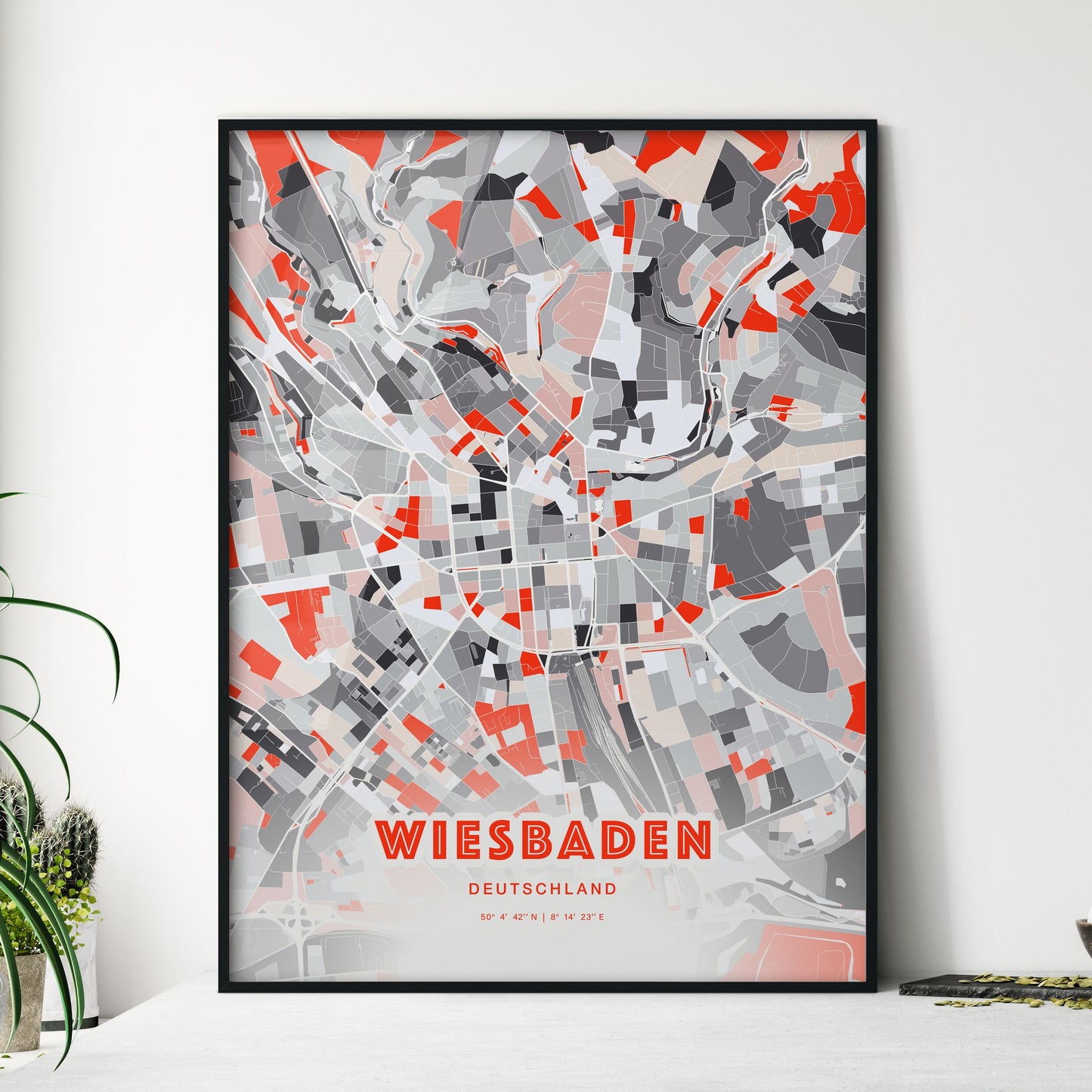 Colorful Wiesbaden Germany Fine Art Map Modern Expressive
