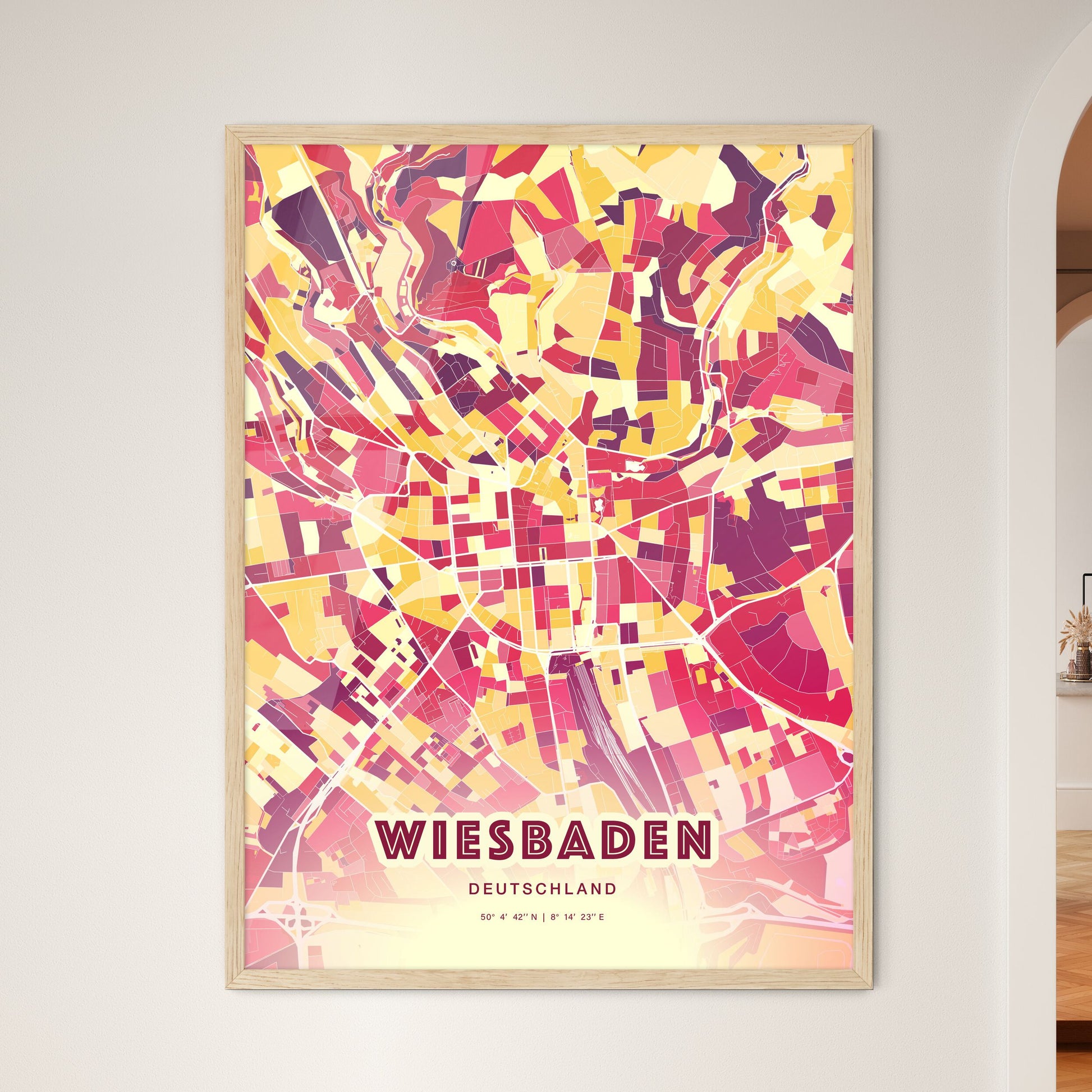 Colorful Wiesbaden Germany Fine Art Map Hot Red